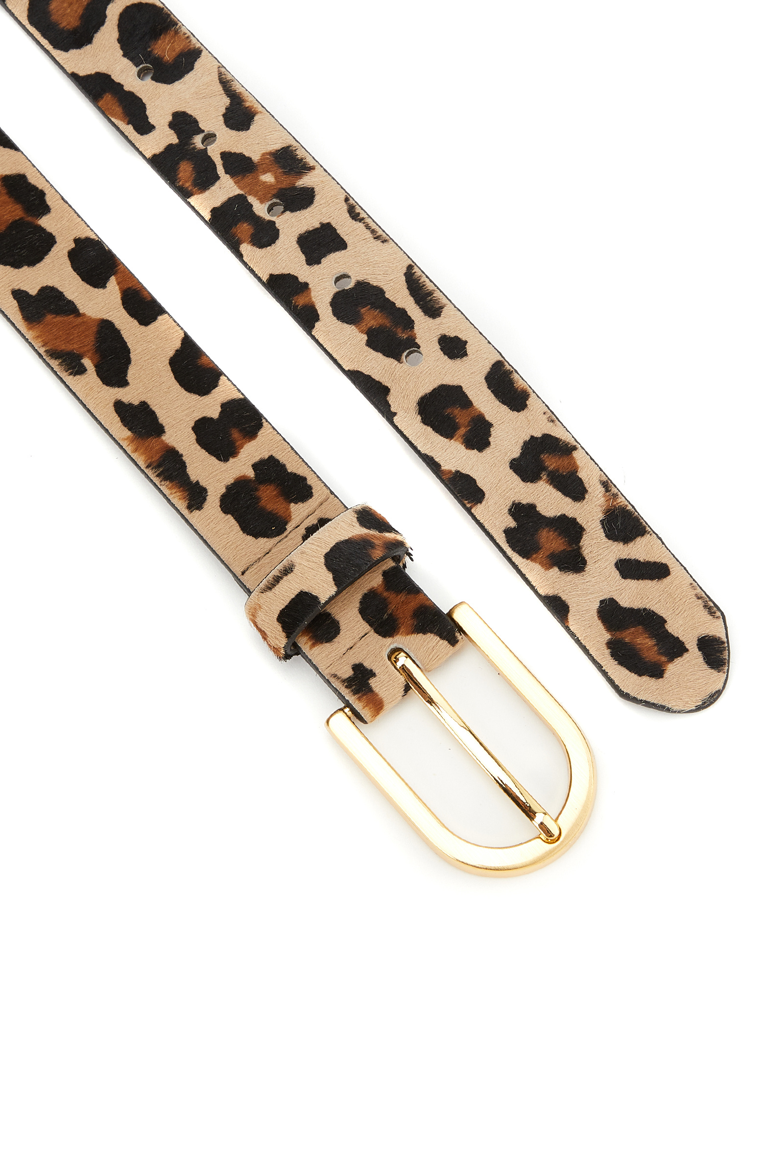 Kahverengi Leopar Desenli Kadın Deri Kemer