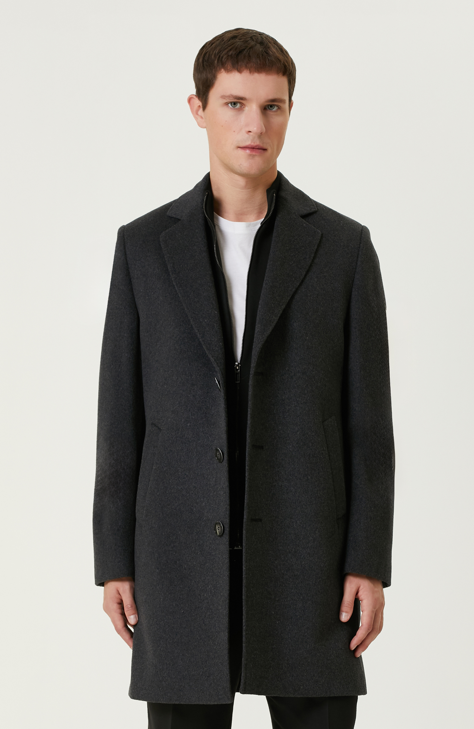 Antrasit Yün Karışımlı Palto