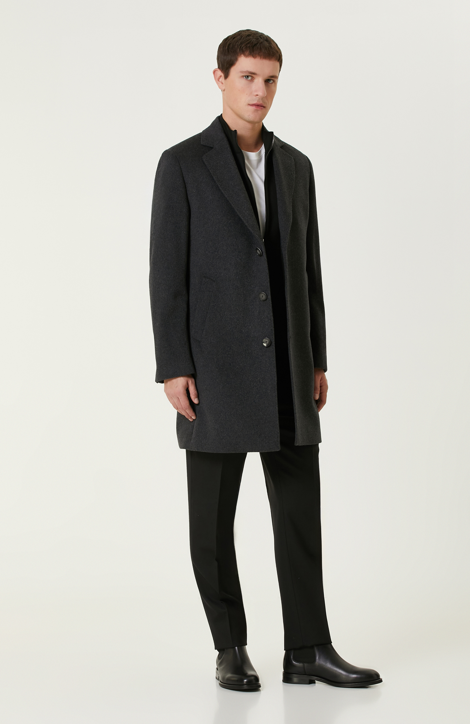 Antrasit Yün Karışımlı Palto