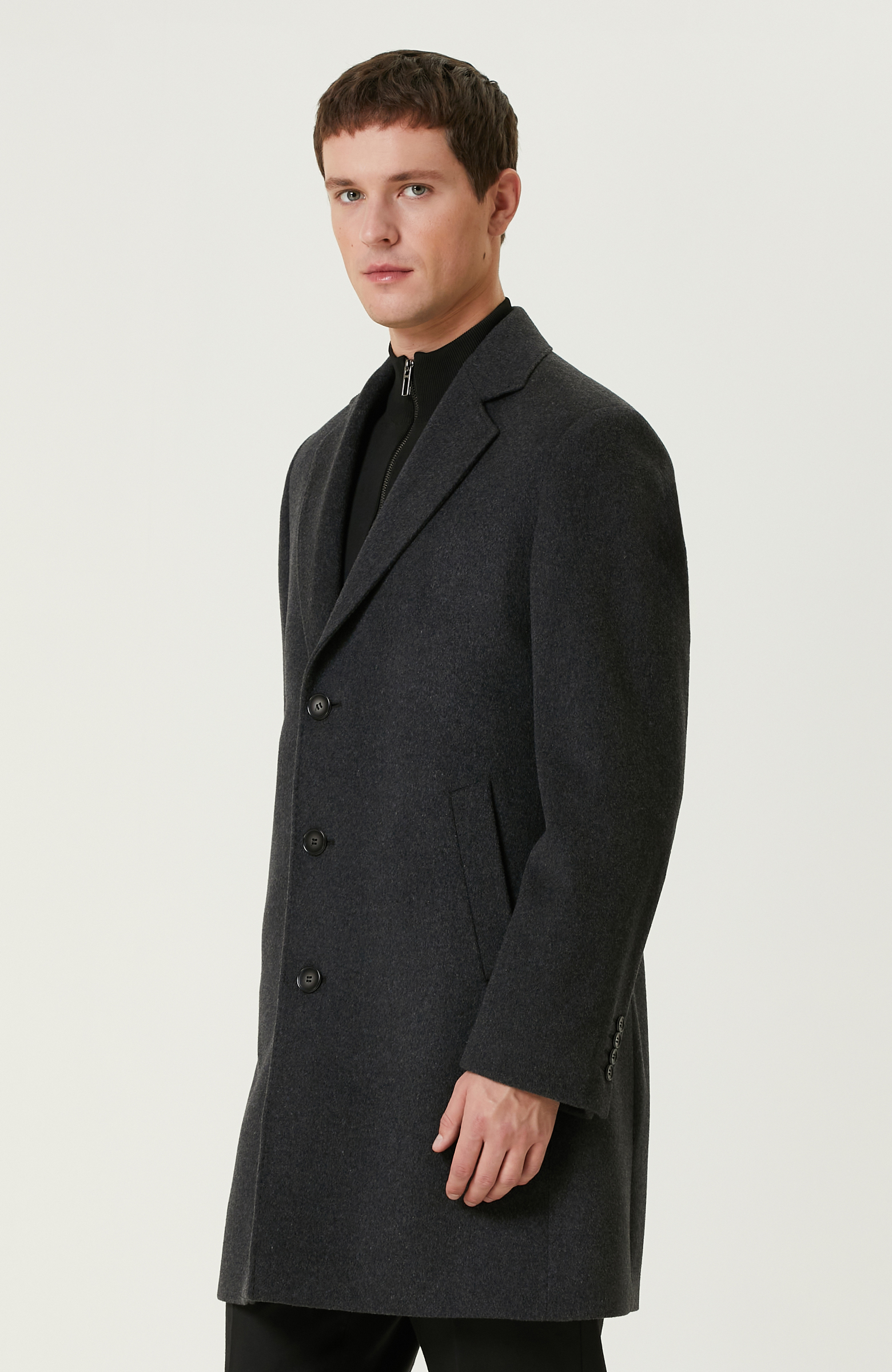 Antrasit Yün Karışımlı Palto
