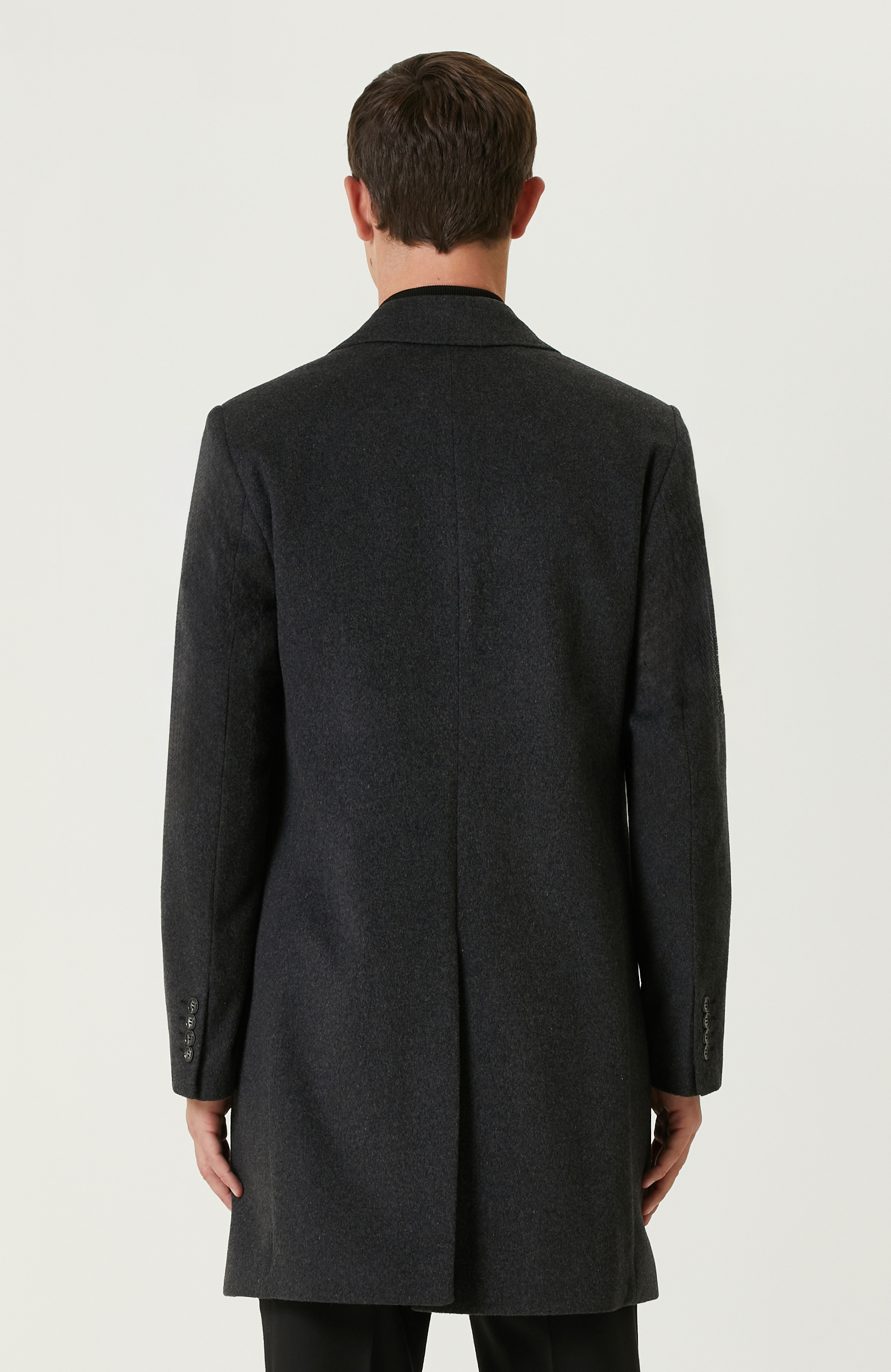 Antrasit Yün Karışımlı Palto