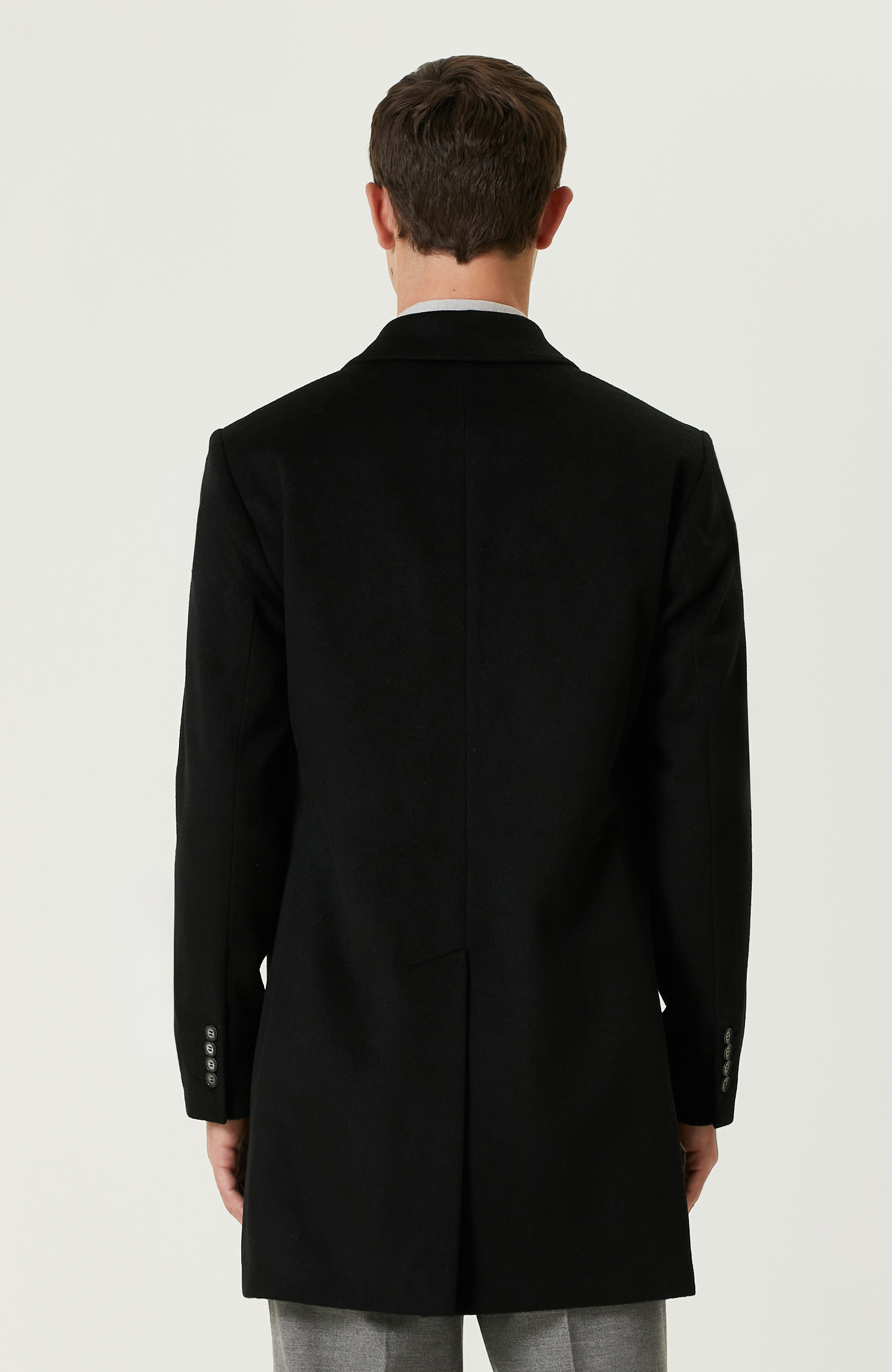 Siyah Yün Karışımlı Palto