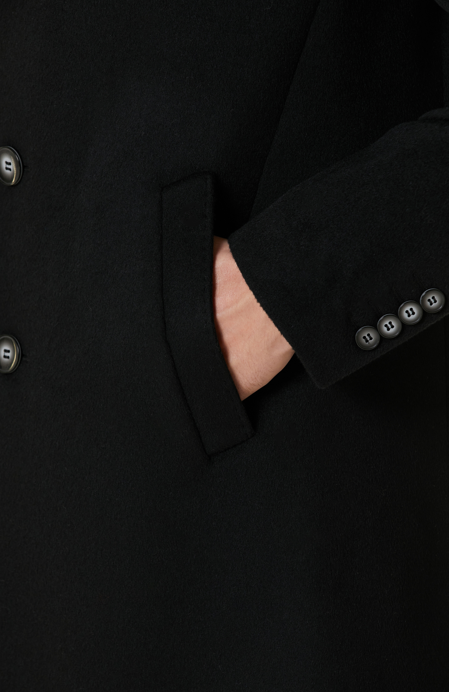 Siyah Yün Karışımlı Palto