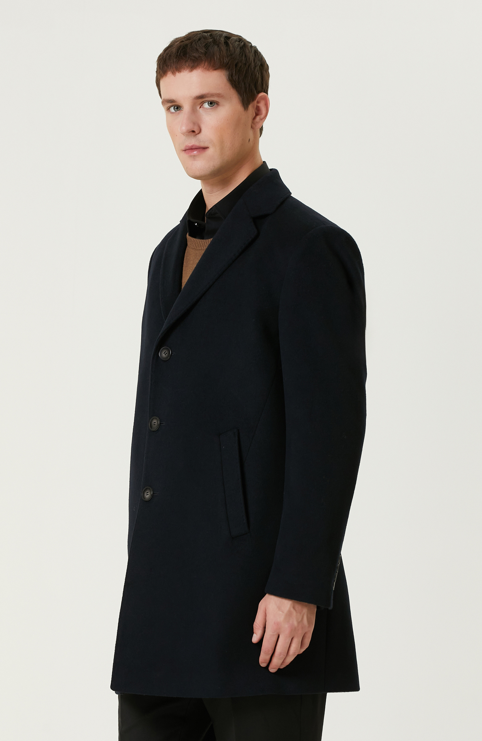 Lacivert Yün Karışımlı Palto