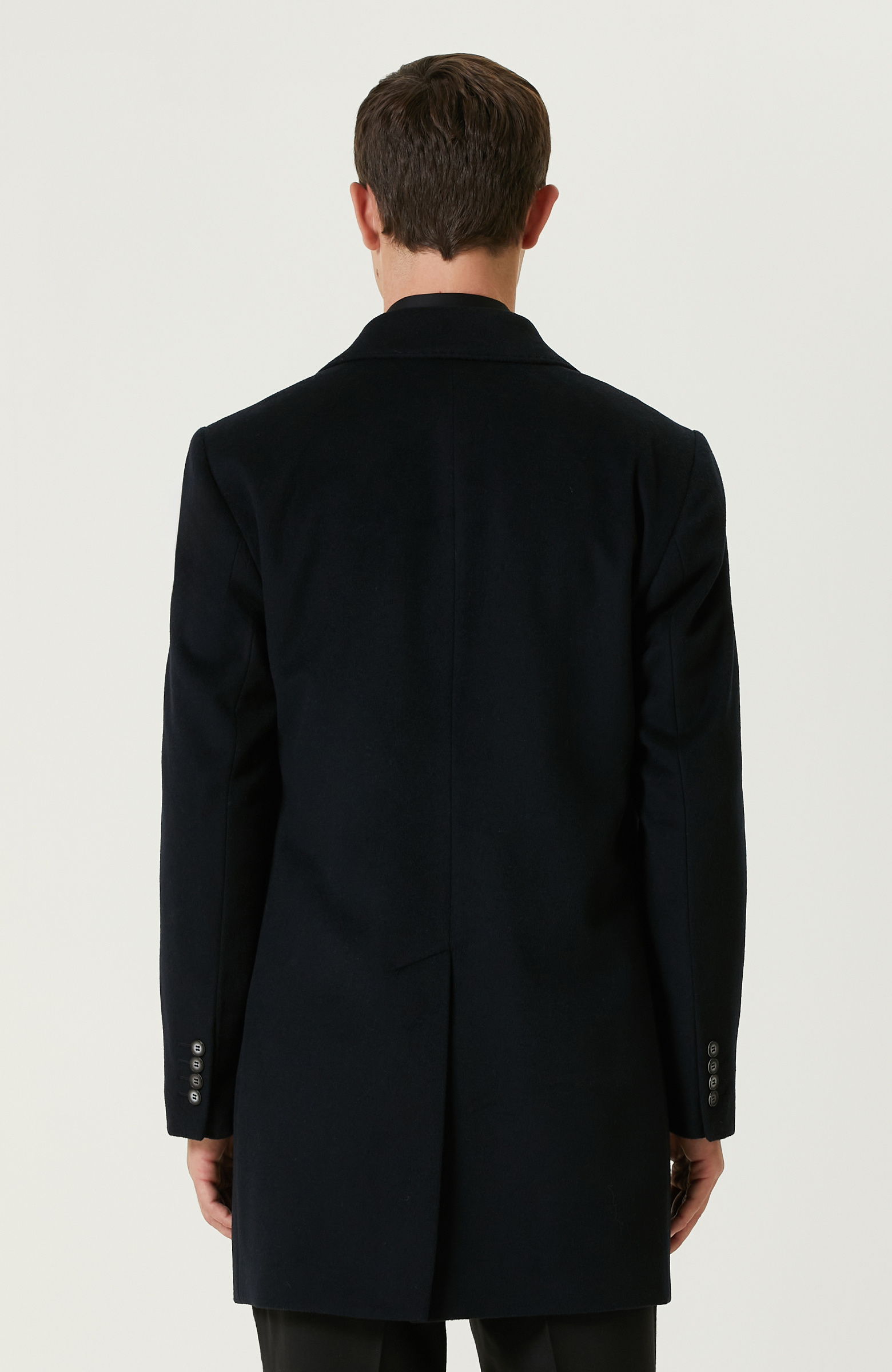 Lacivert Yün Karışımlı Palto