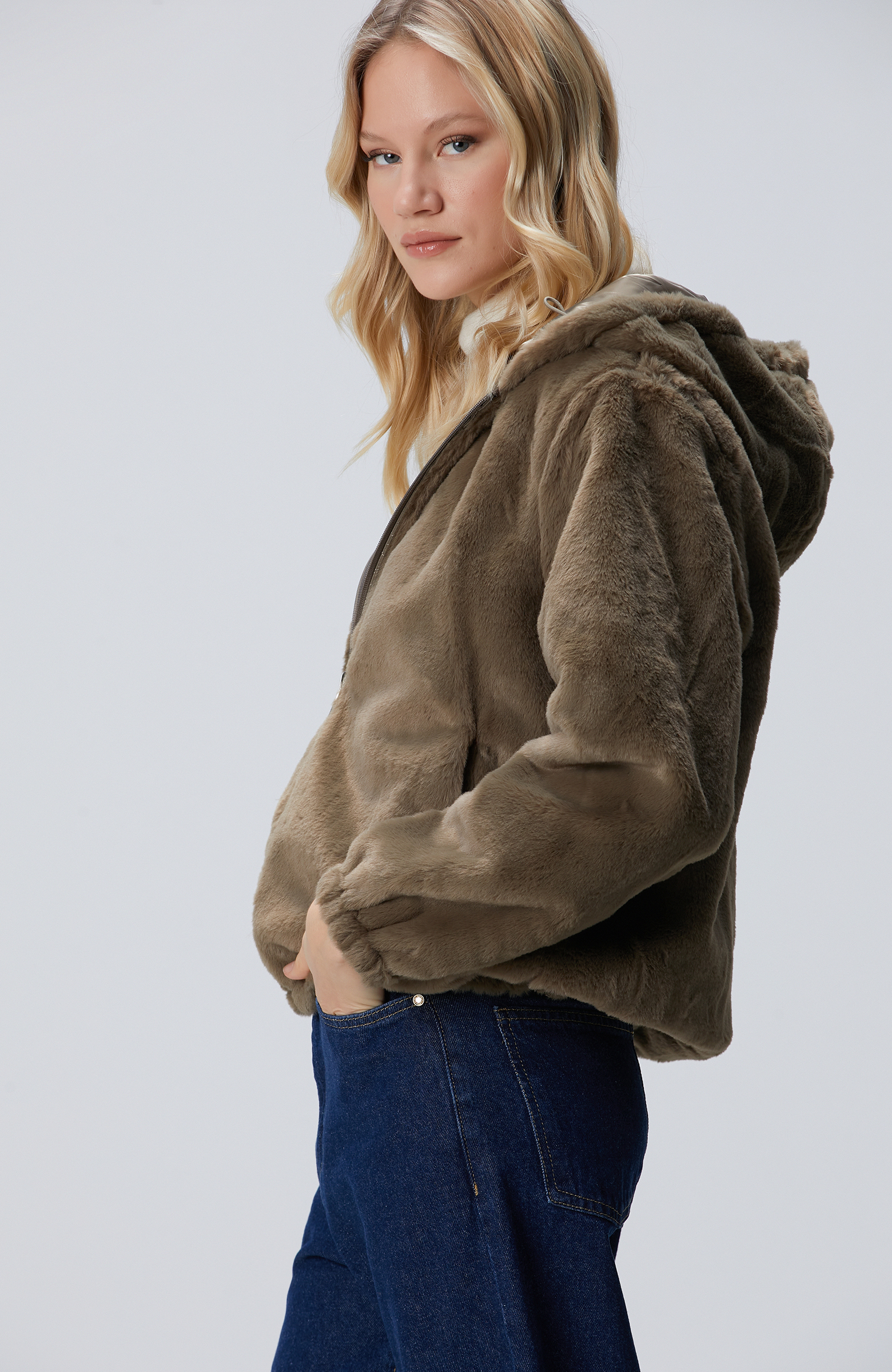 Haki Suni Kürk Mont