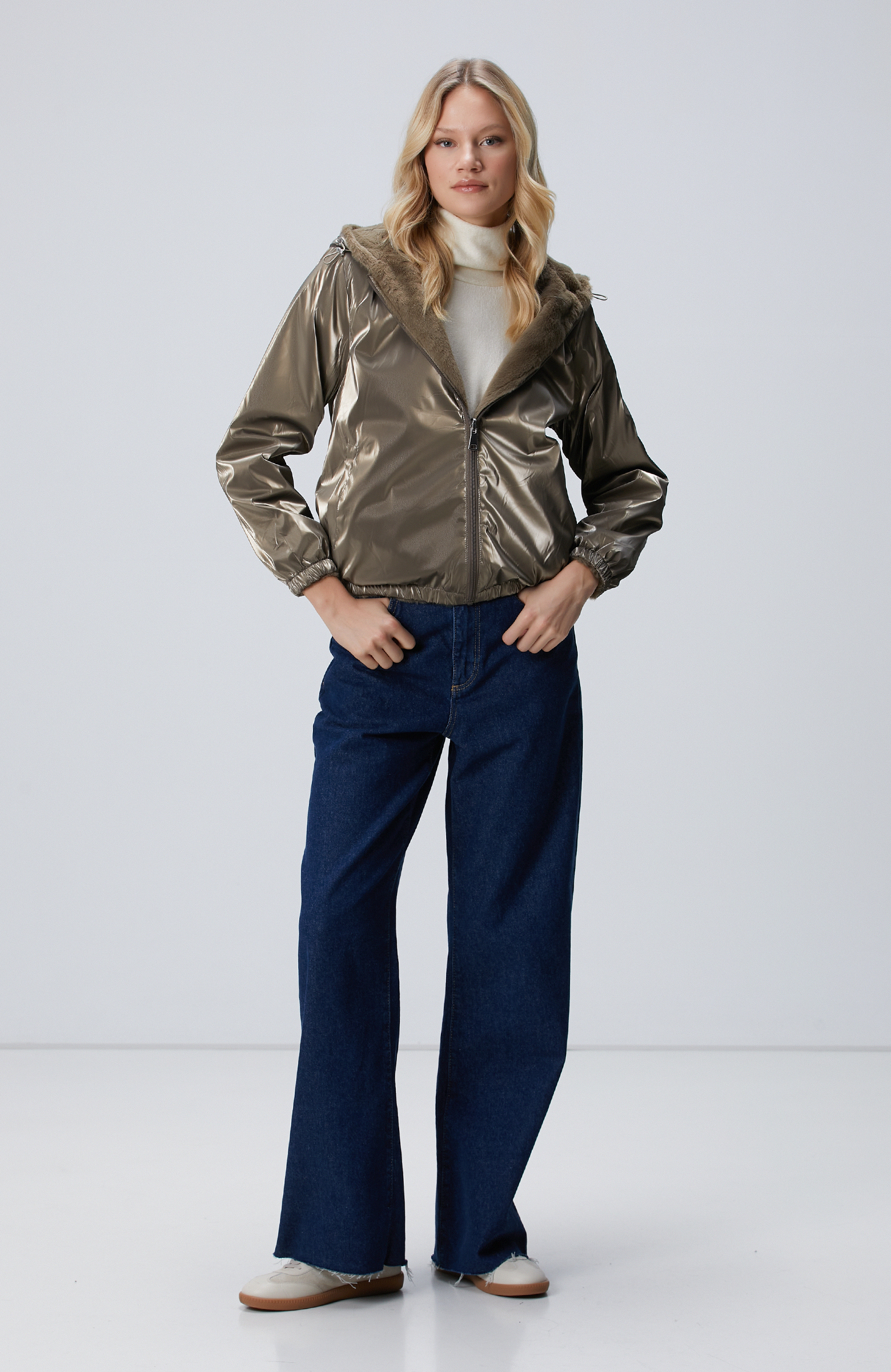 Haki Suni Kürk Mont