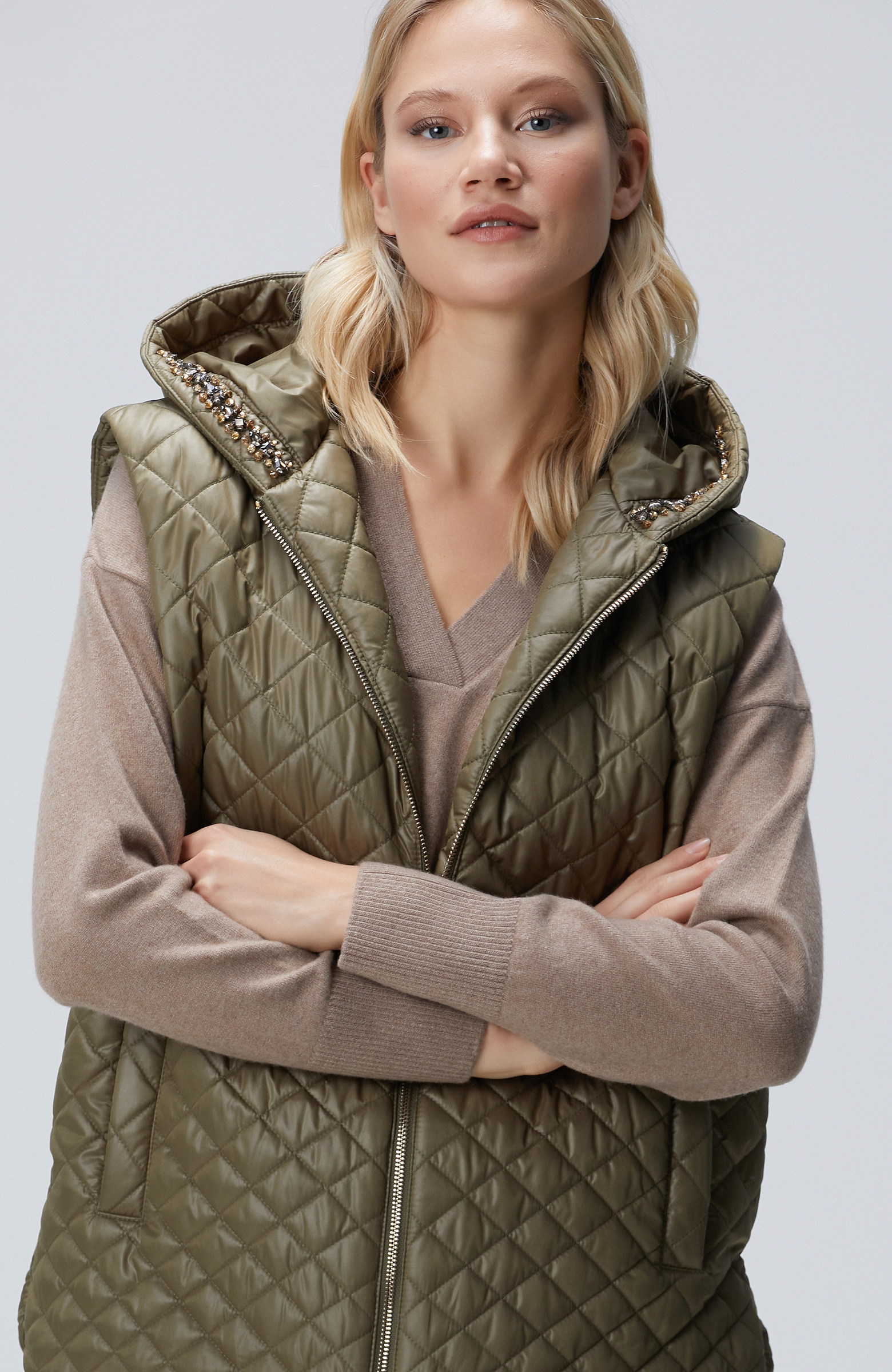 Haki Kapitoneli Casual Yelek