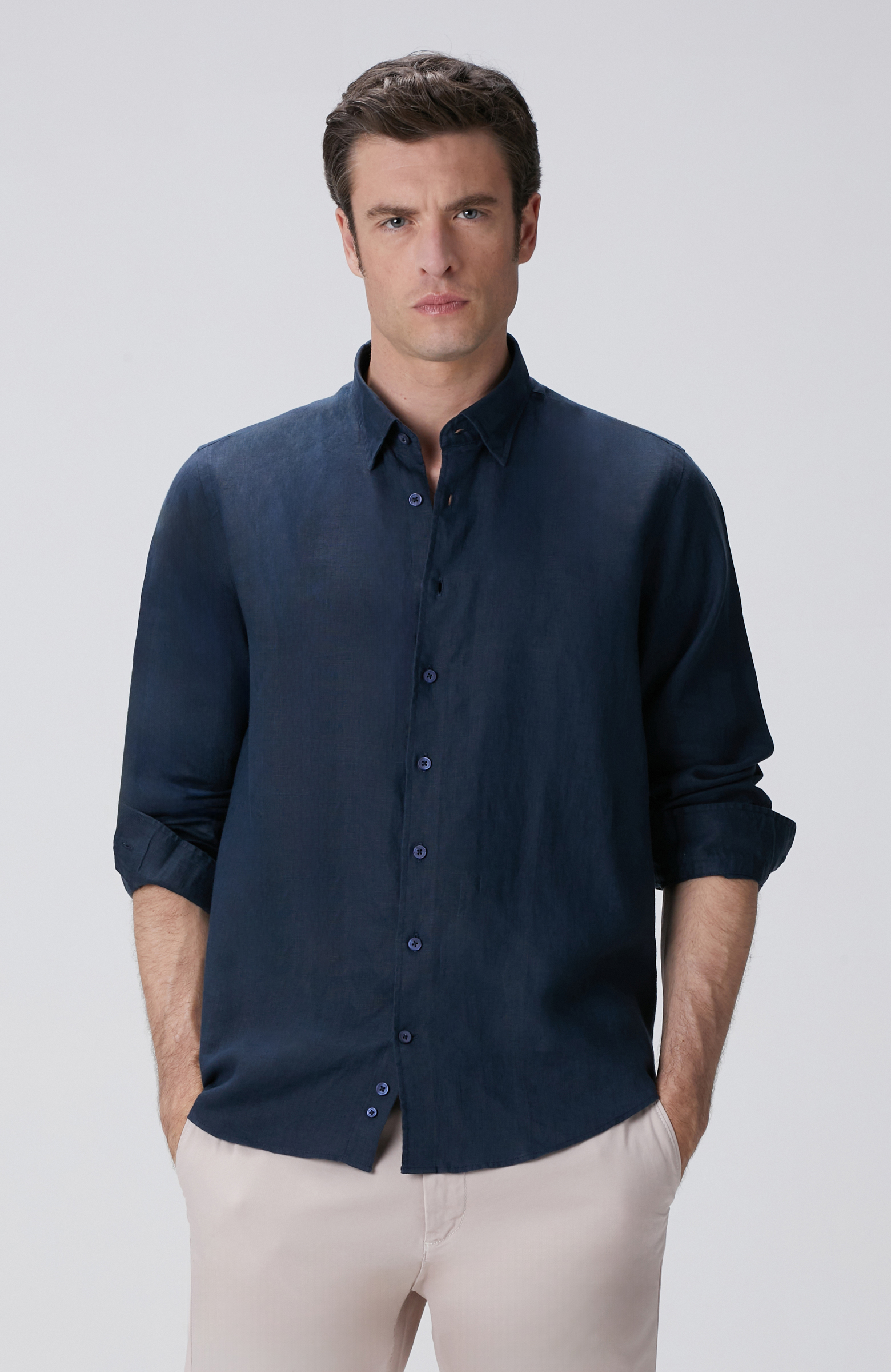 Lacivert Keten Gömlek