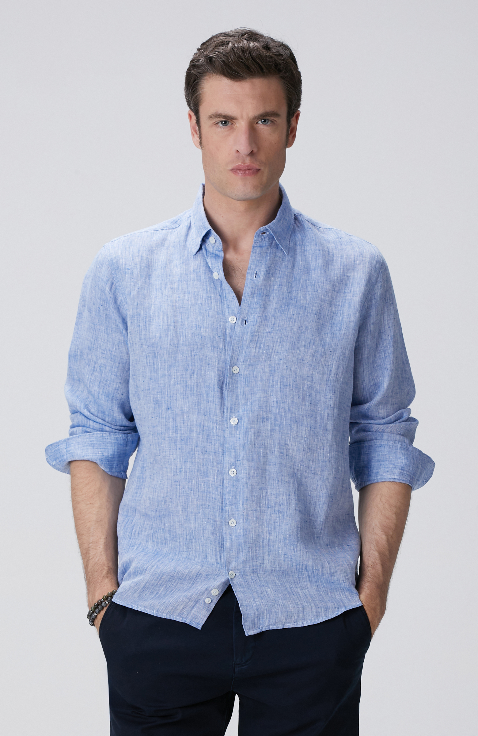 Açık Mavi Keten Gömlek