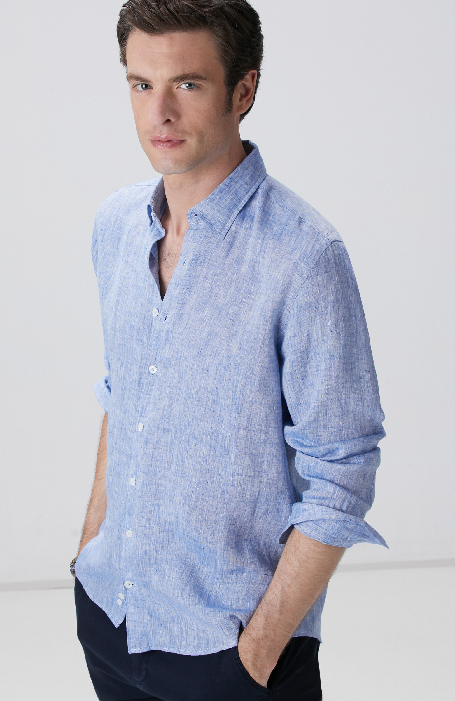 Açık Mavi Keten Gömlek