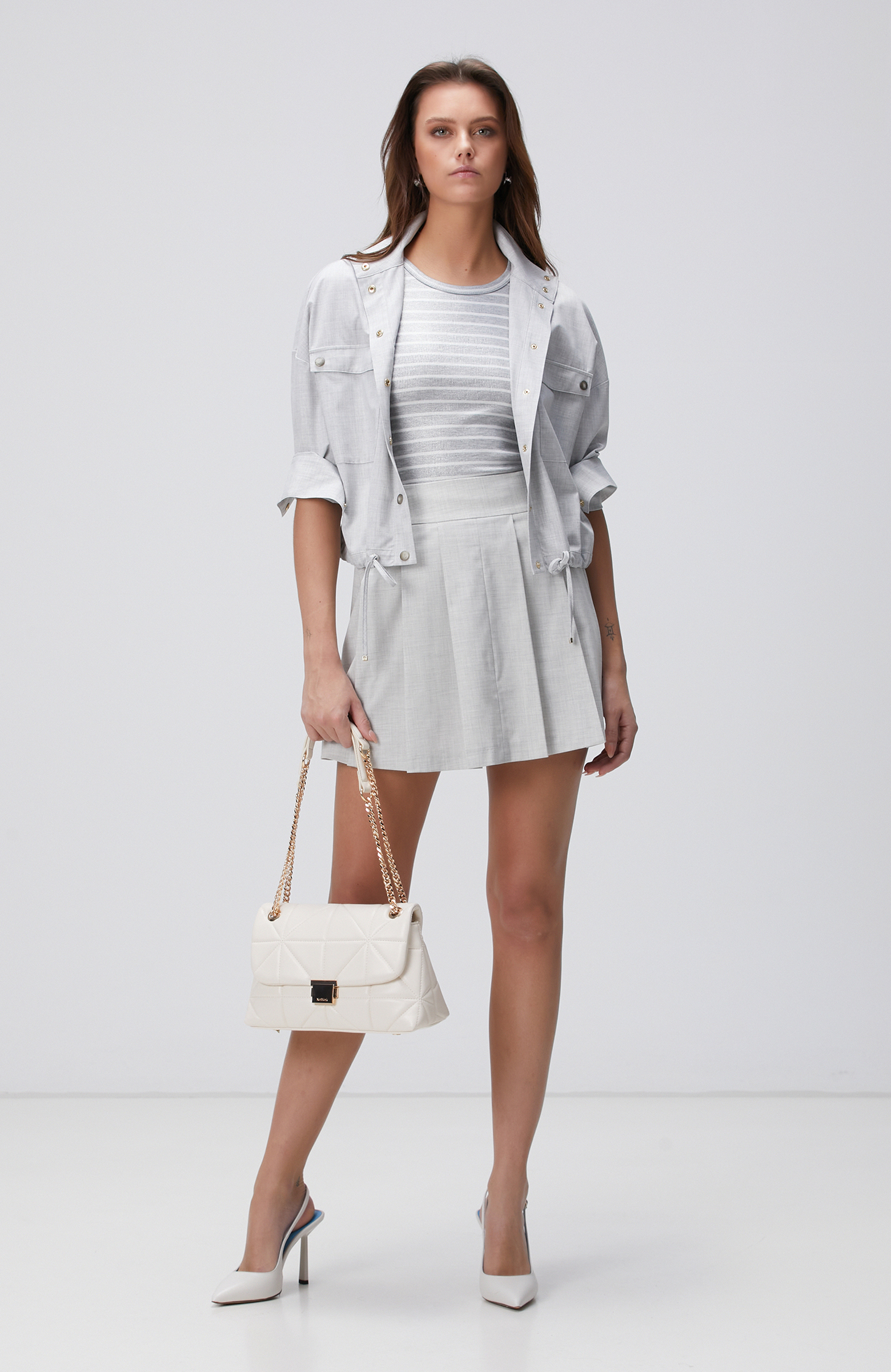 Kırık Beyaz Kapitoneli Kadın Çanta