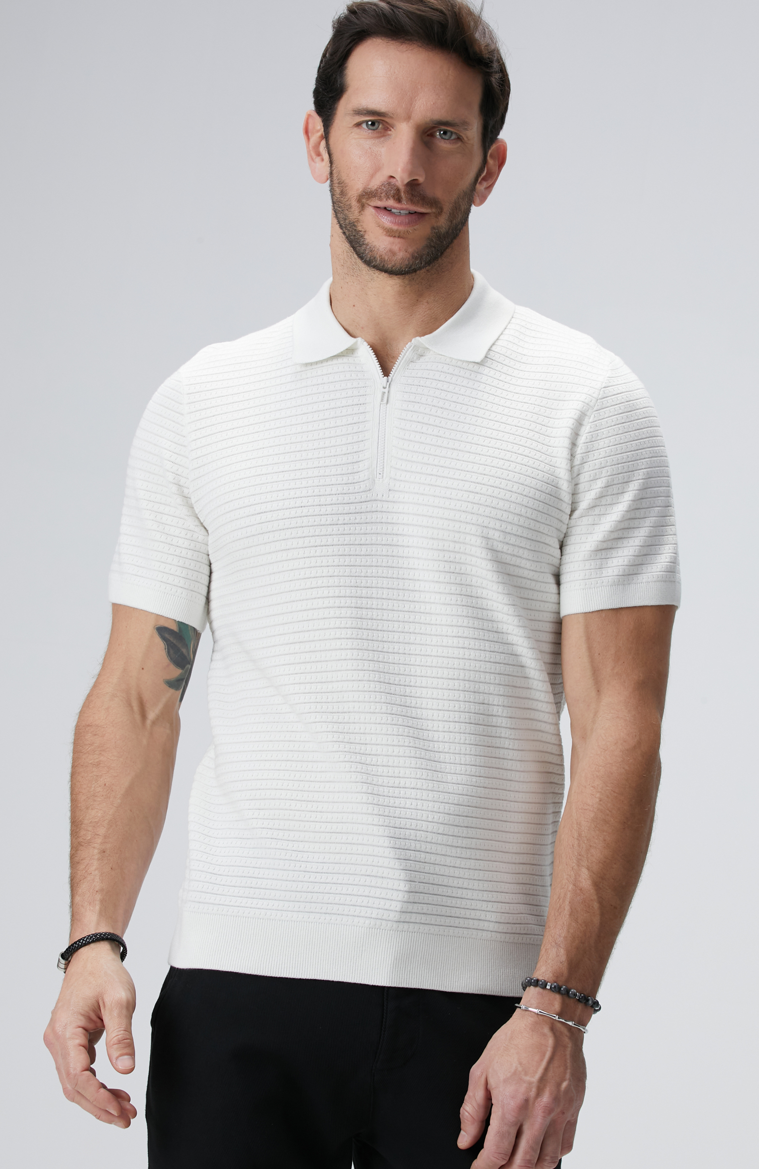 Kırık Beyaz Polo Triko Kazak