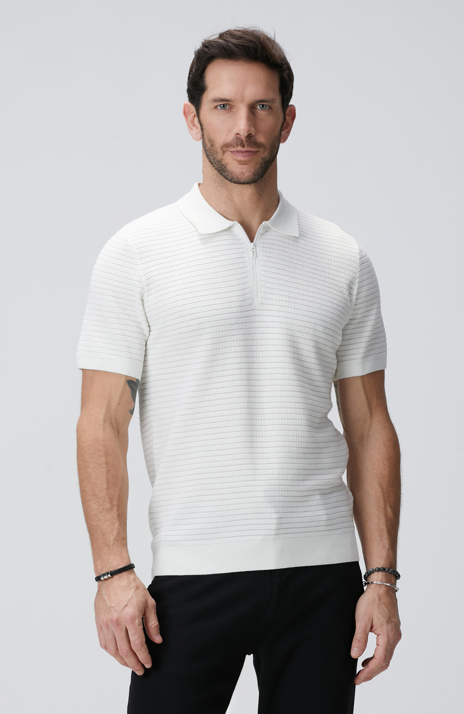 Kırık Beyaz Polo Triko Kazak