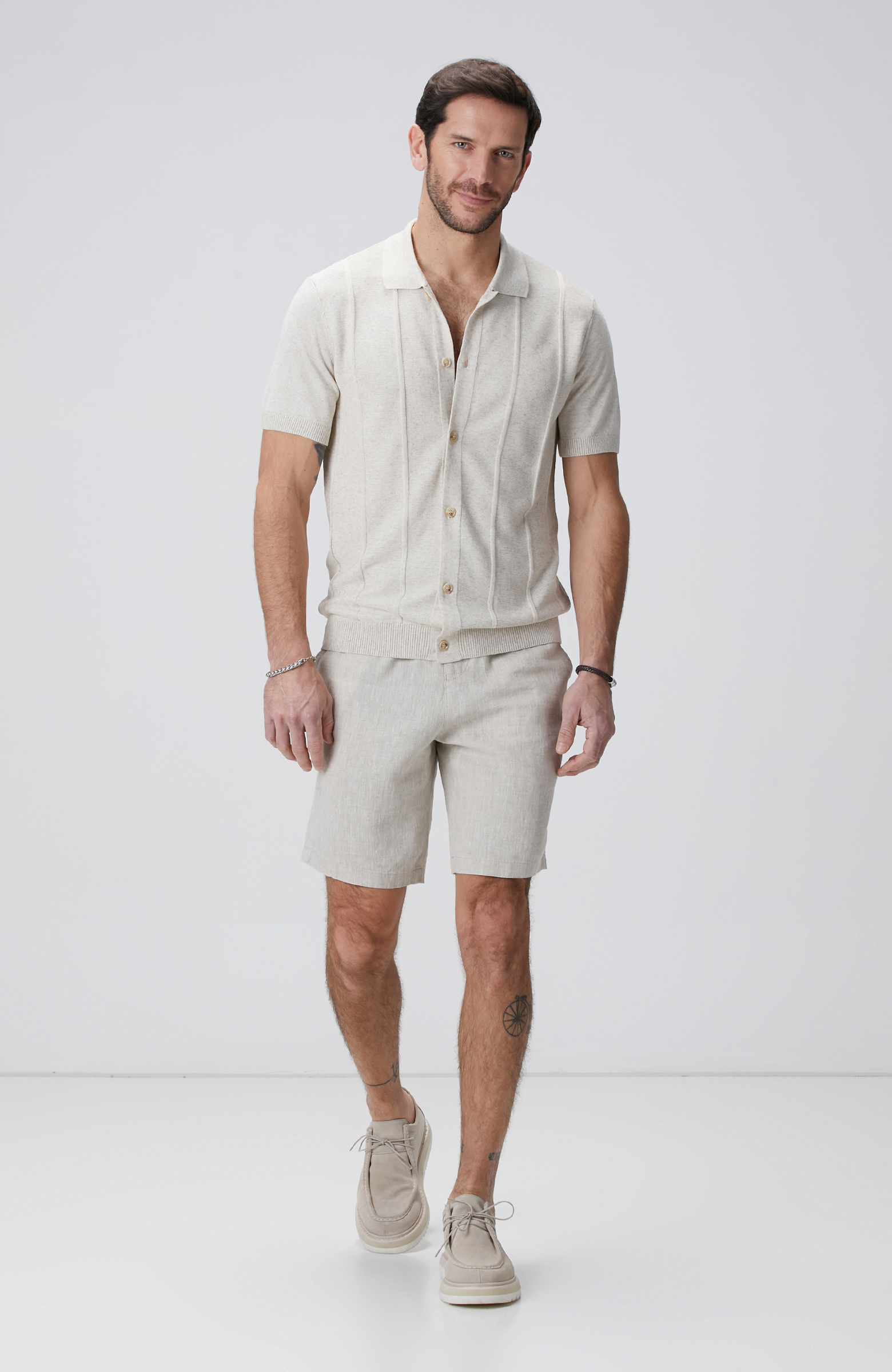 Bej Keten Karışımlı Hırka