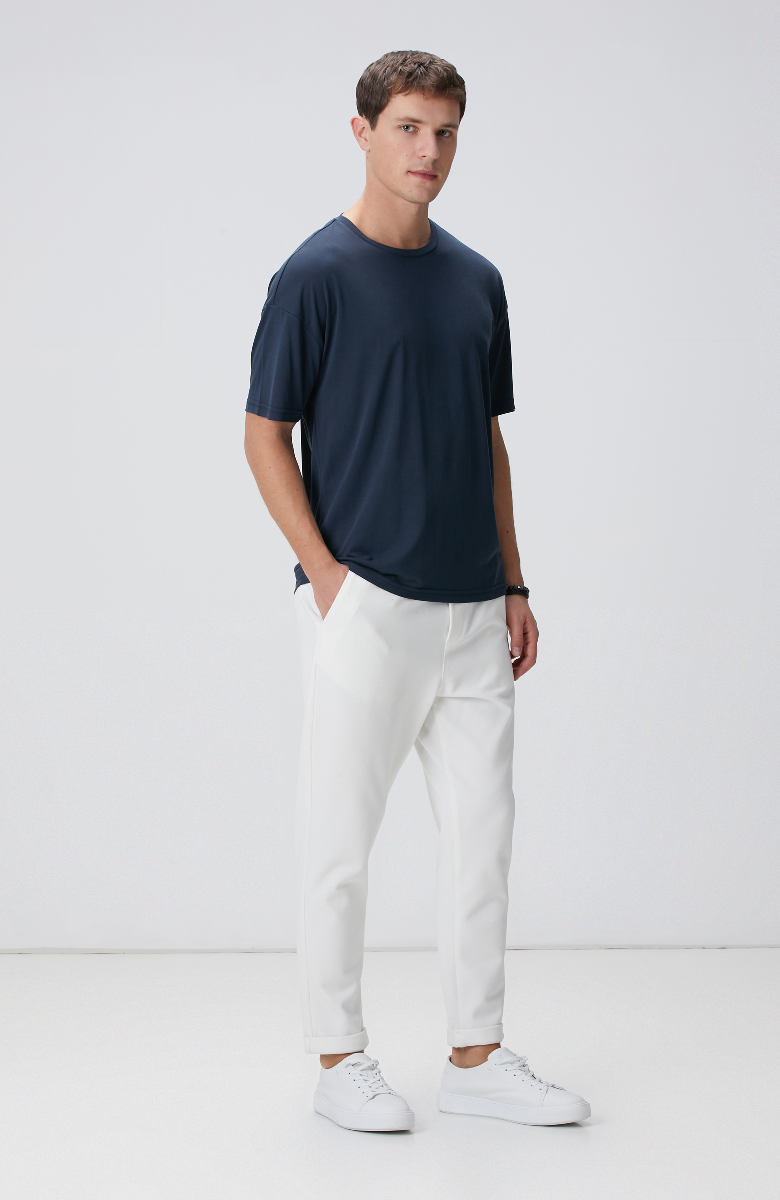 Lacivert Modal Karışımlı T-shirt