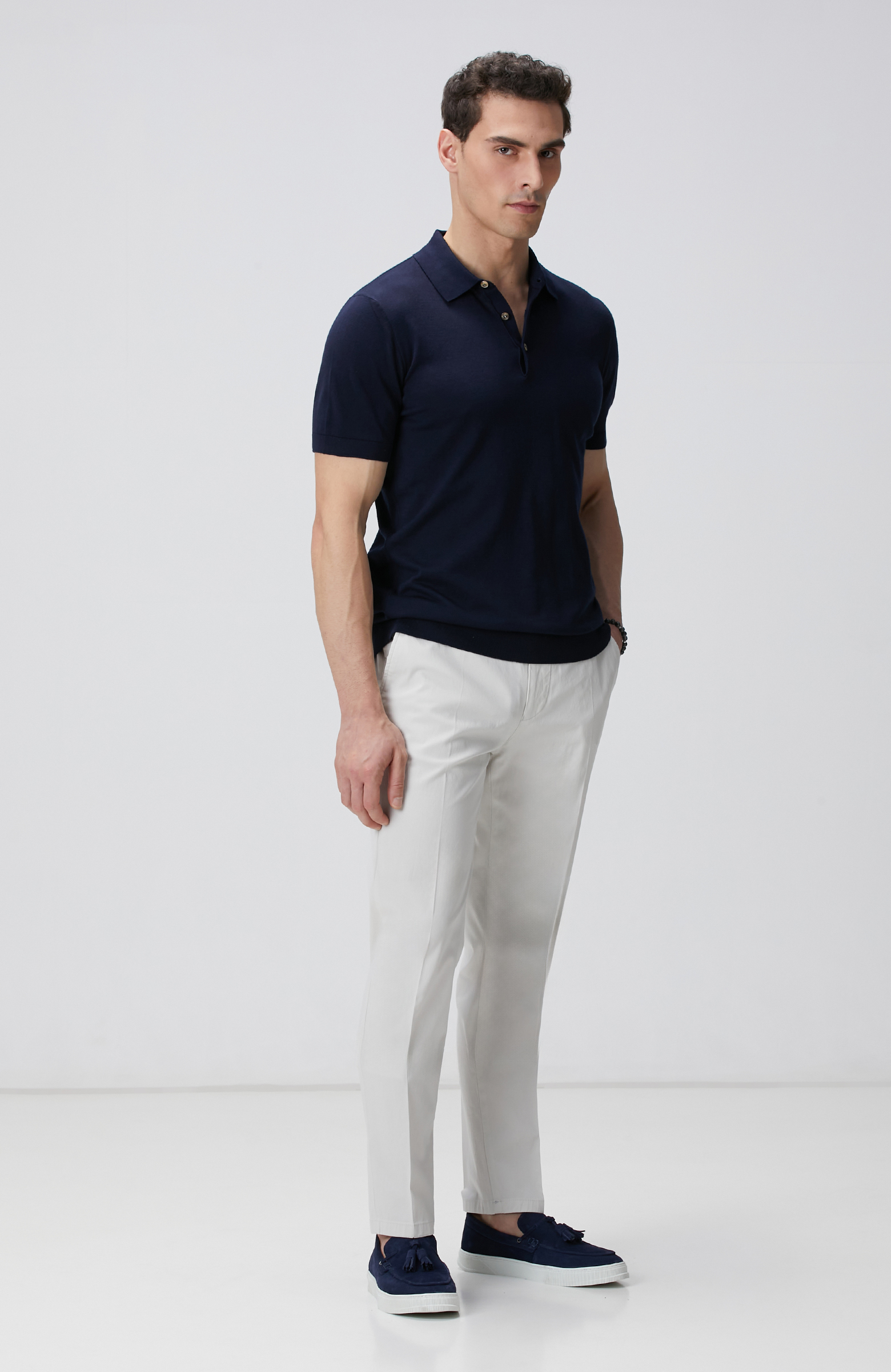 Lacivert Polo Yaka Triko Kazak