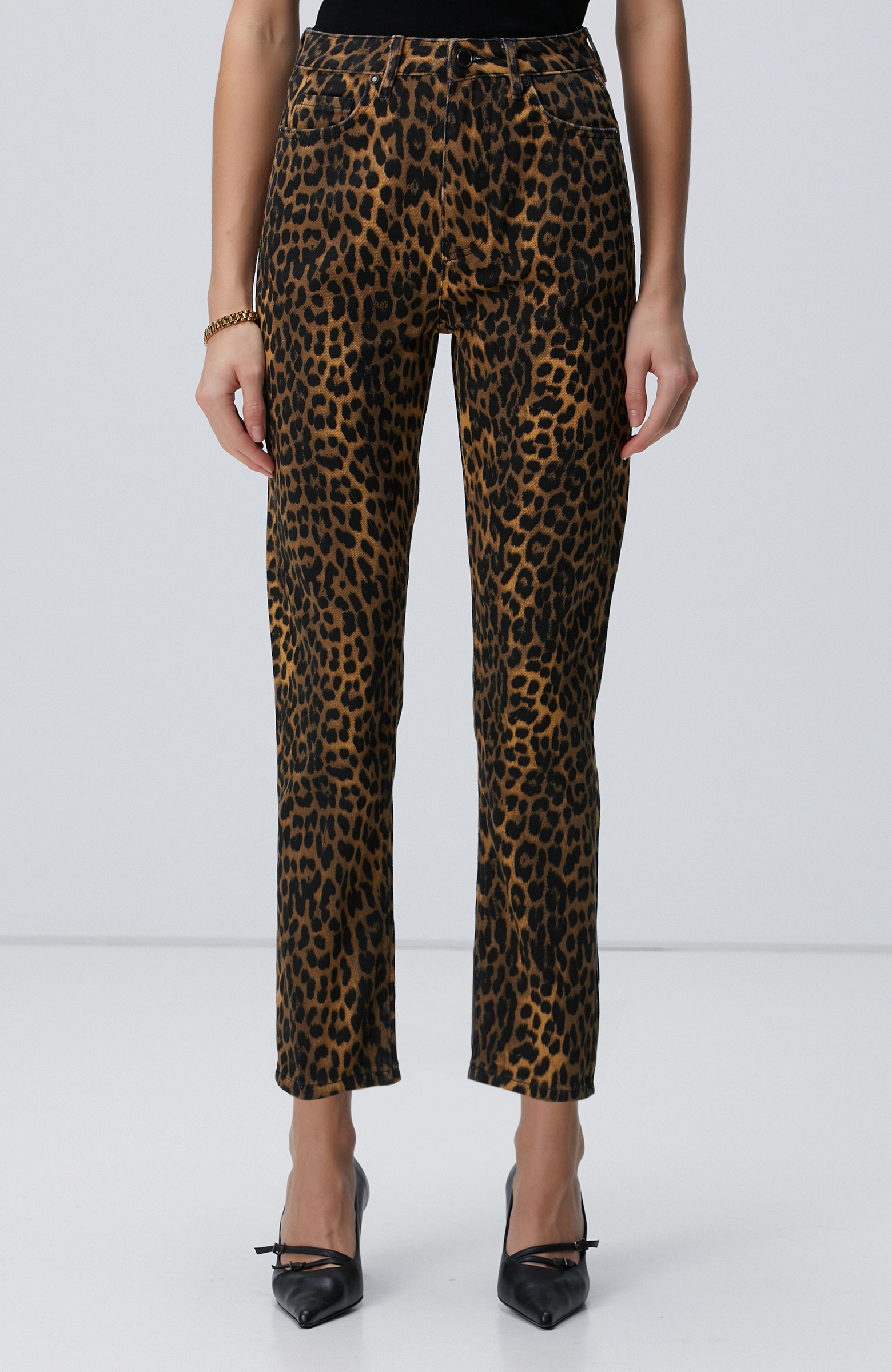 Straight Fit Desenli Denim Pantolon