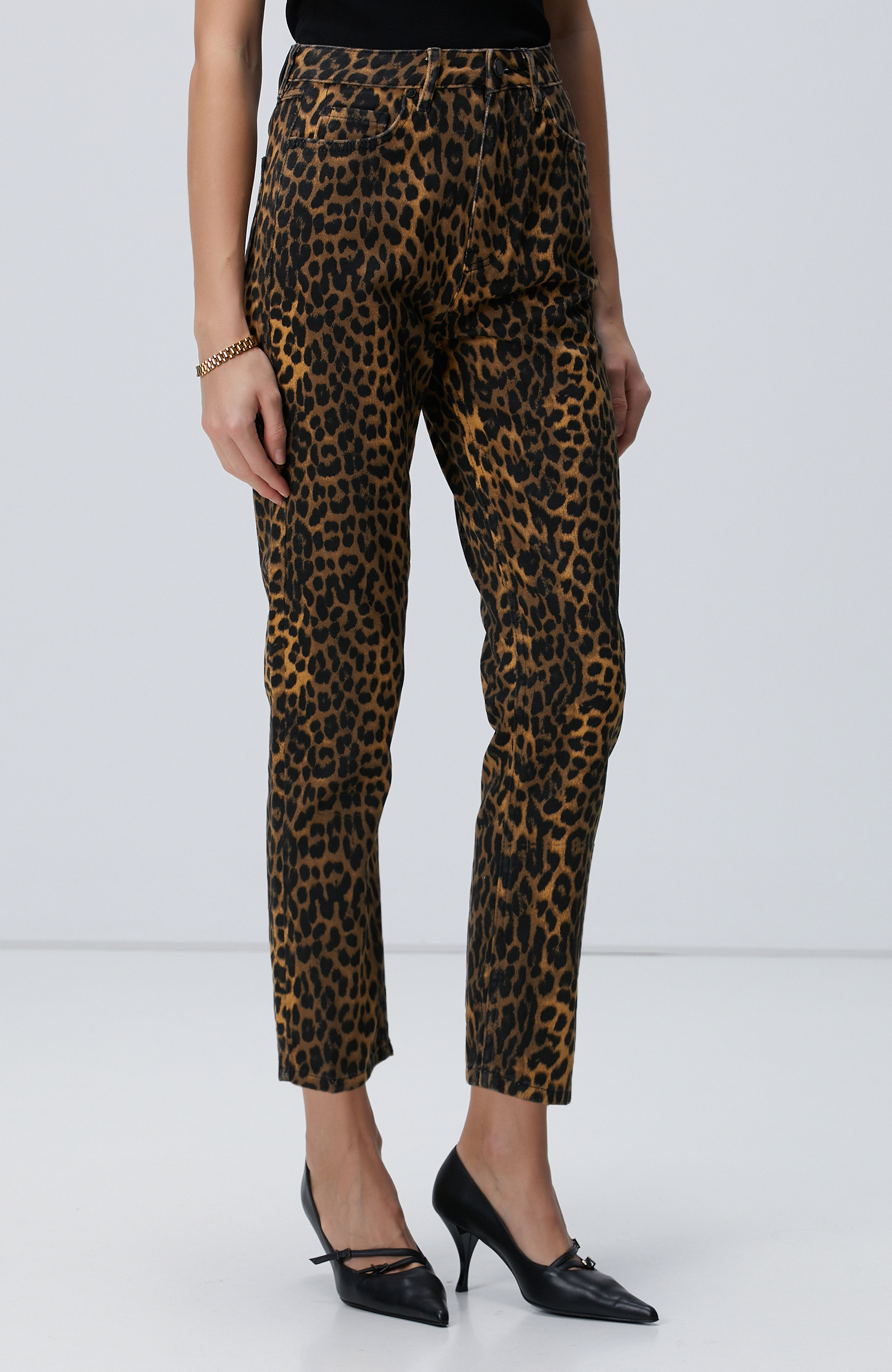 Straight Fit Desenli Denim Pantolon