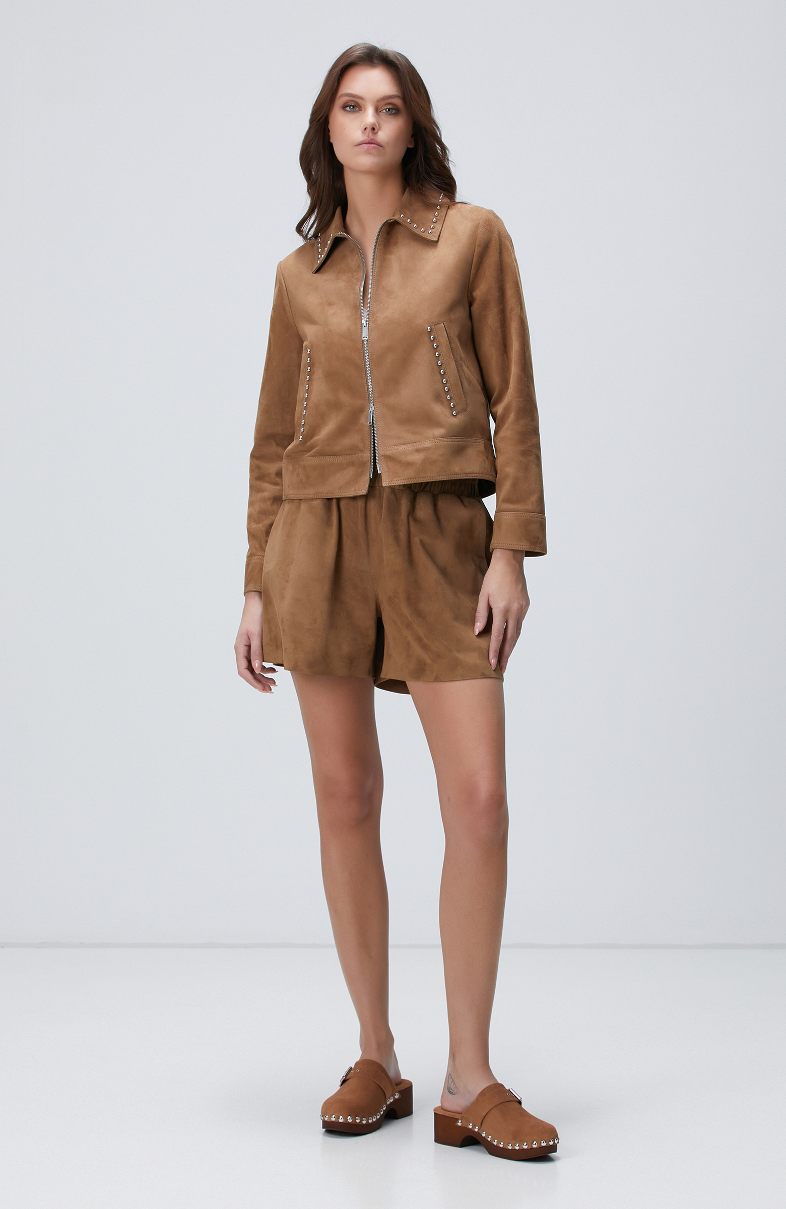 Açık Kahverengi Deri Şort