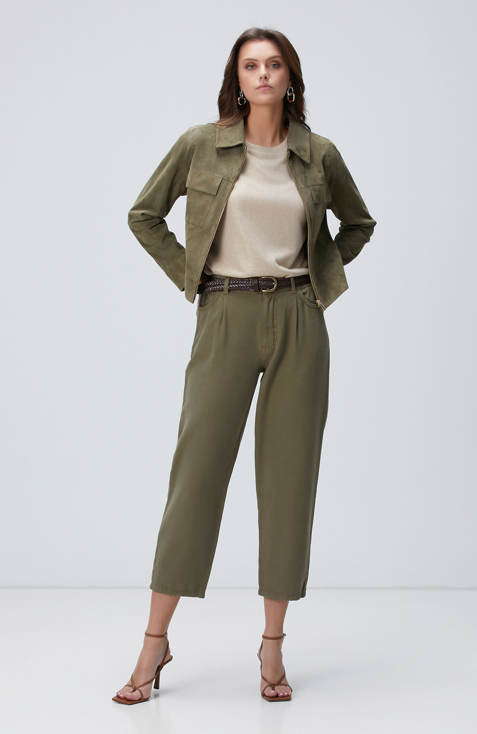 Haki Desenli Deri Mont