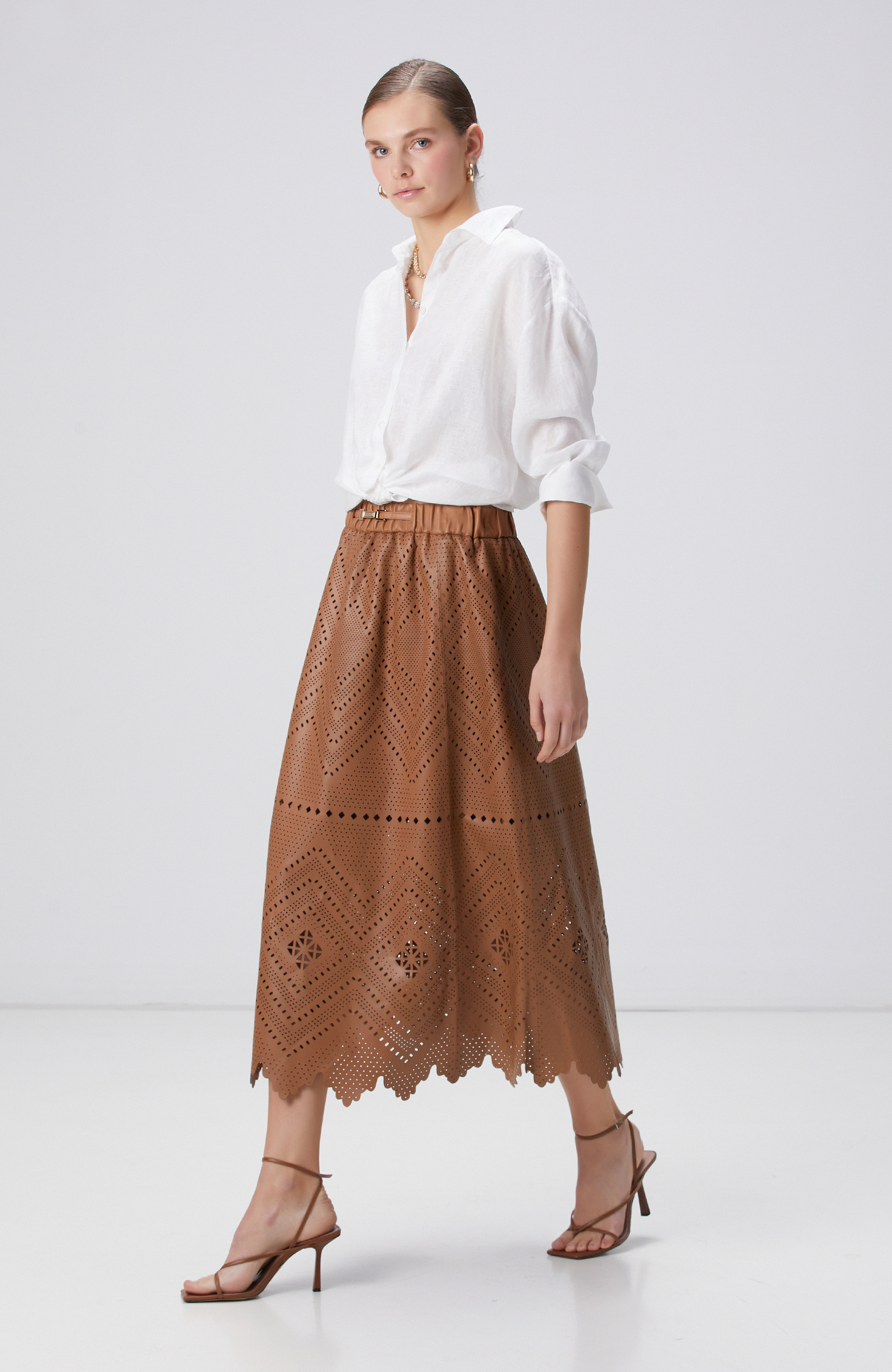 Limited Camel Deri Etek