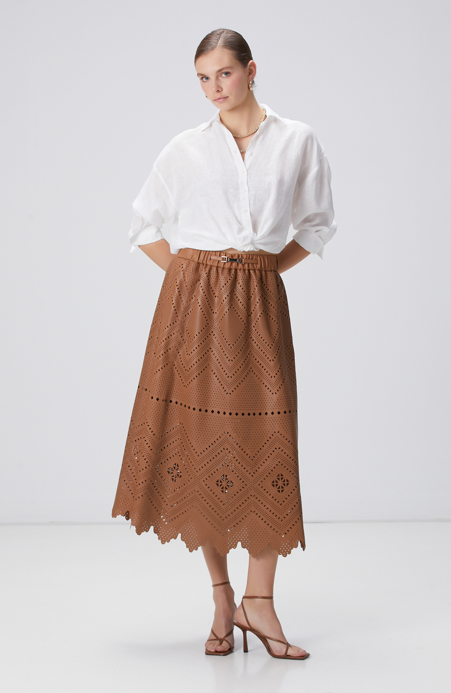 Limited Camel Deri Etek