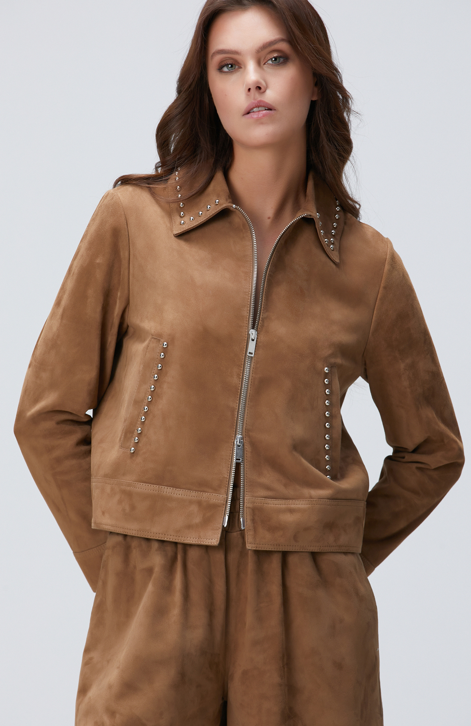 Açık Kahverengi Troklu Deri Mont