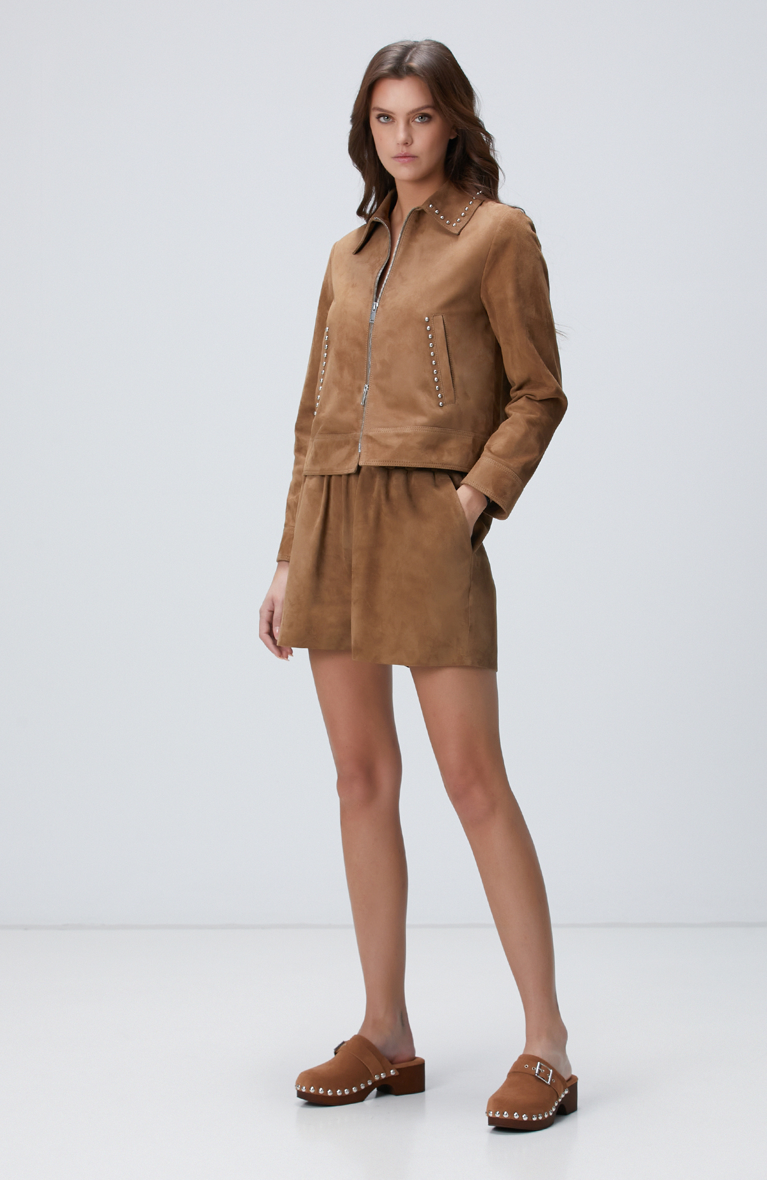 Açık Kahverengi Troklu Deri Mont