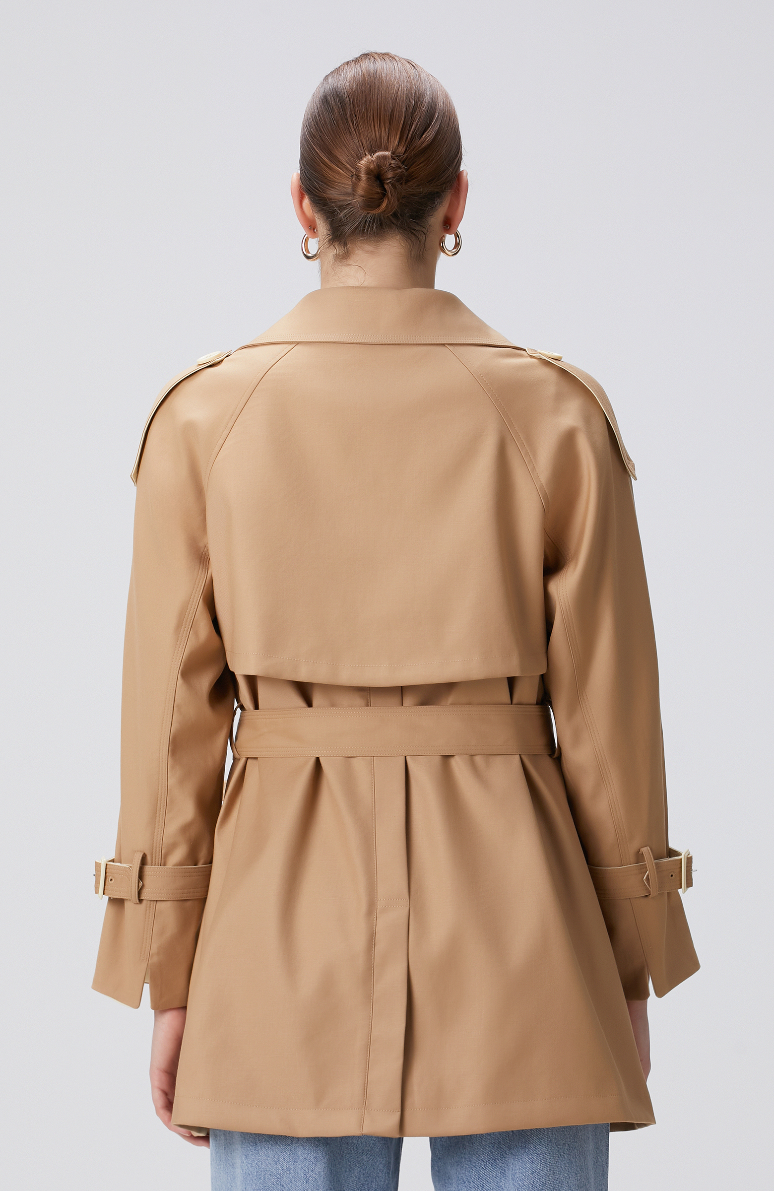Bej Kruvaze Trench Coat