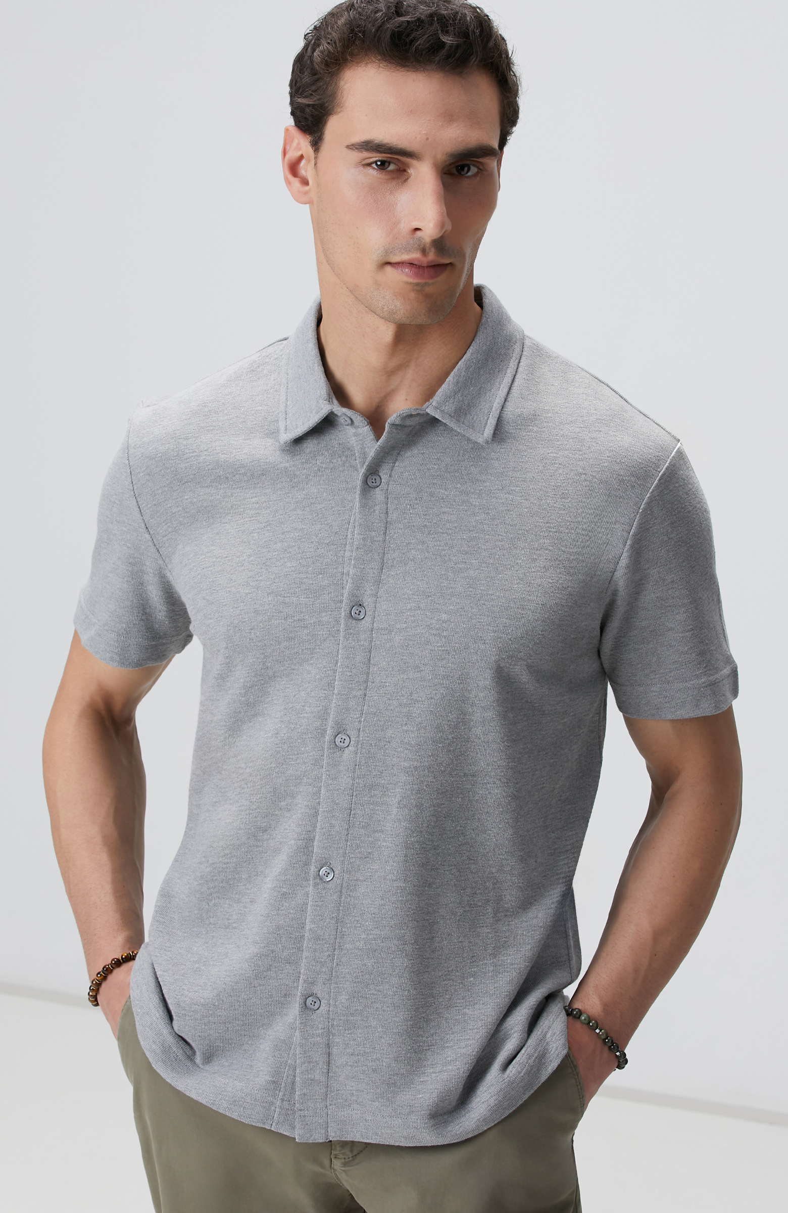 Gri Melanj Jakarlı Gömlek