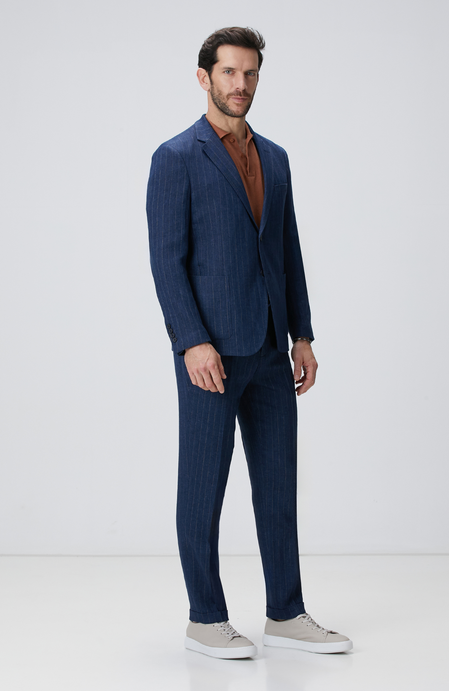 Lacivert Keten Karışımlı Ceket