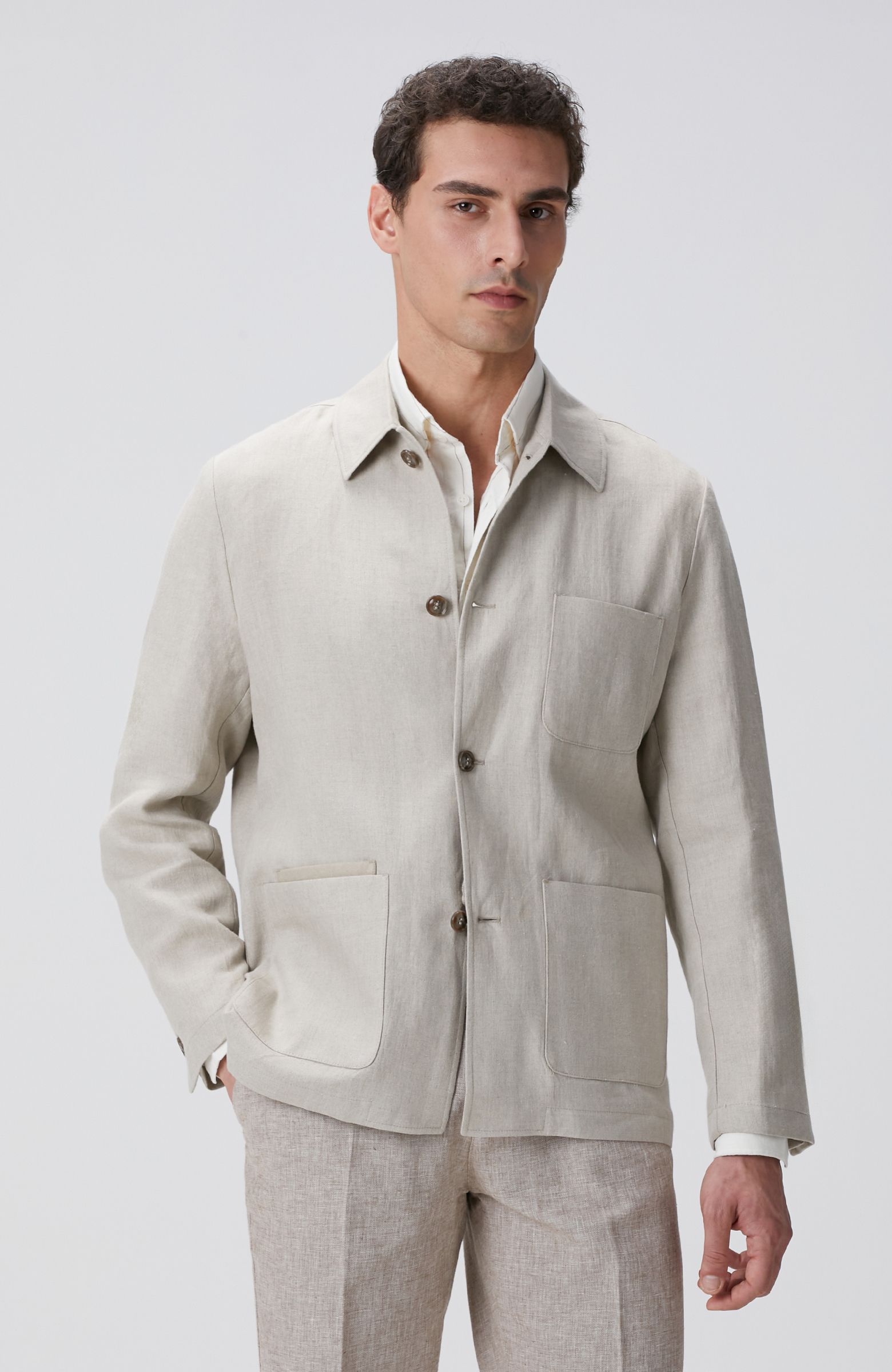 Naturel Keten Karışımlı Ceket