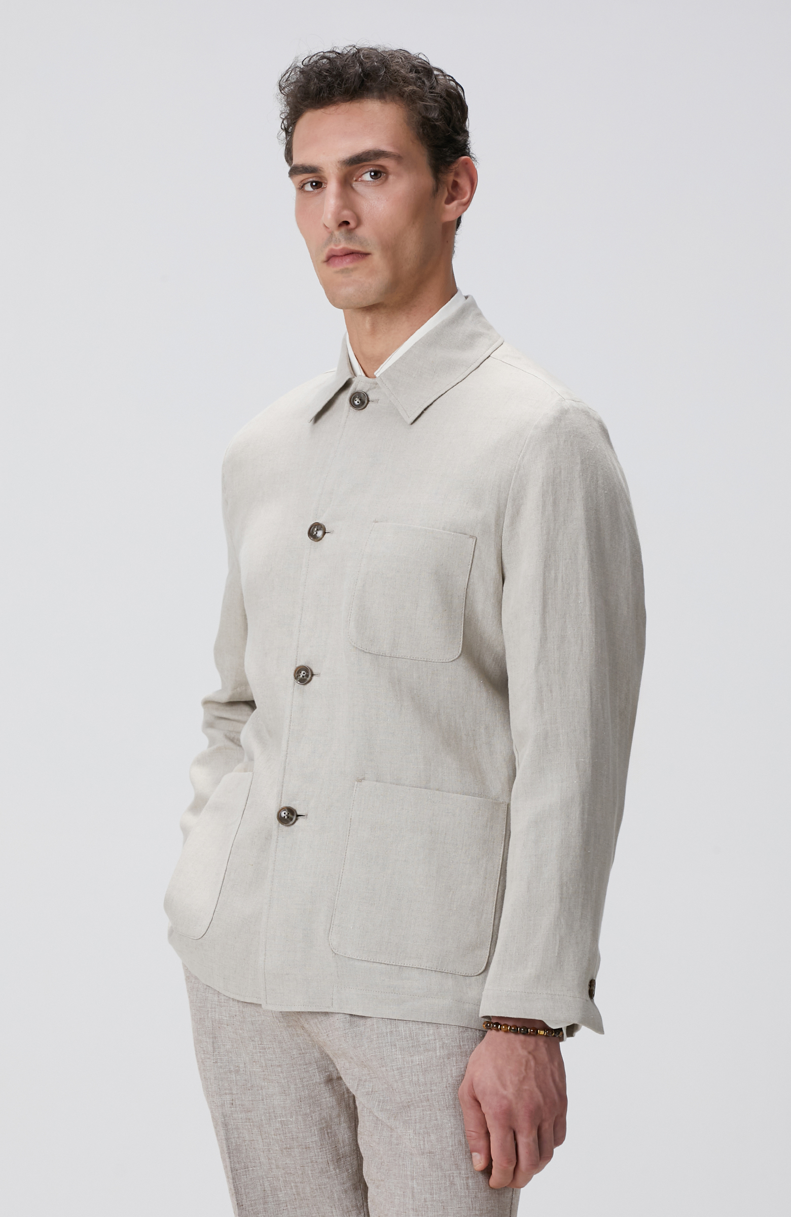 Naturel Keten Karışımlı Ceket