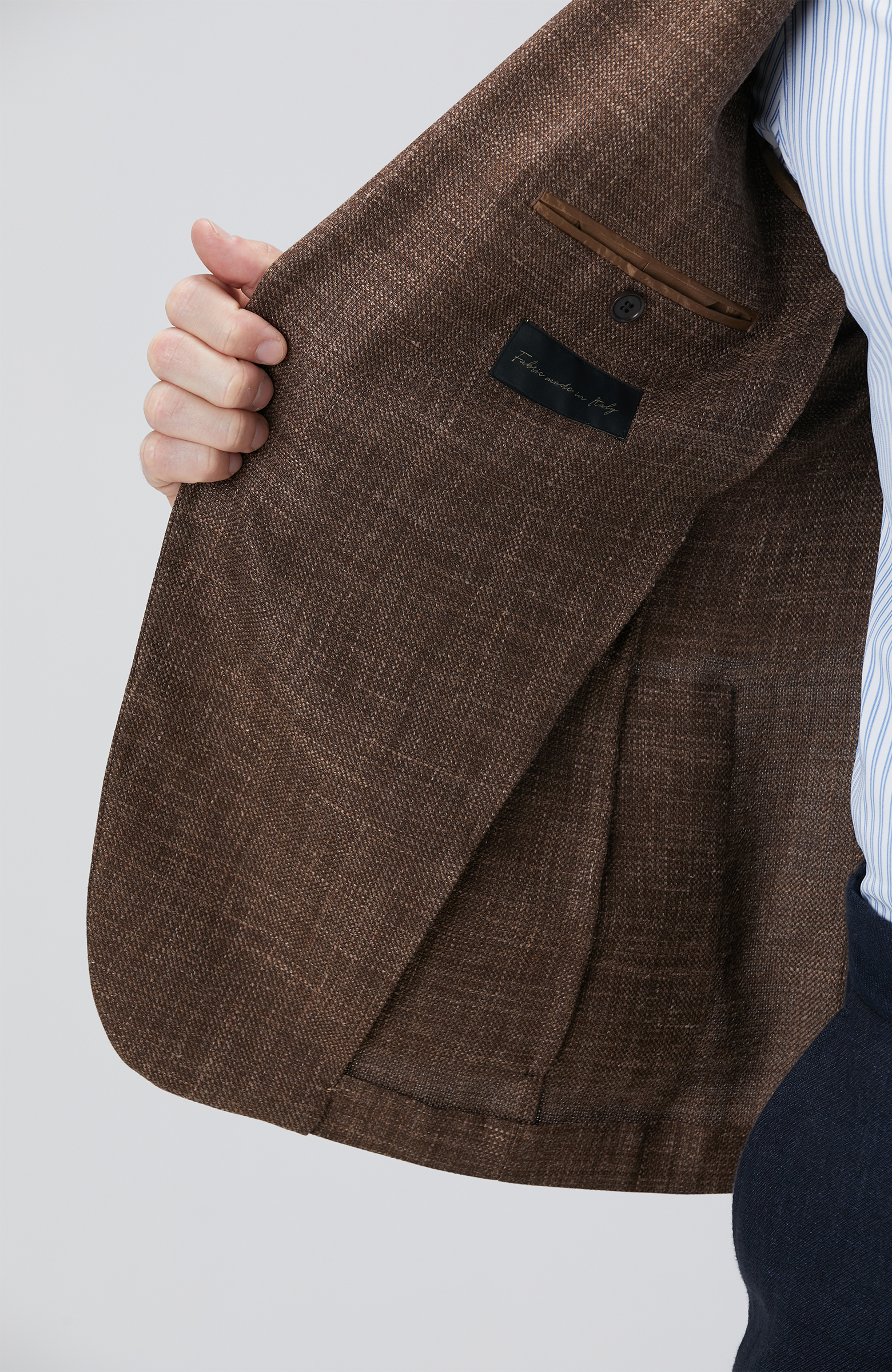 Kahverengi Ekose Desenli Yün İpek Karışımlı Ceket