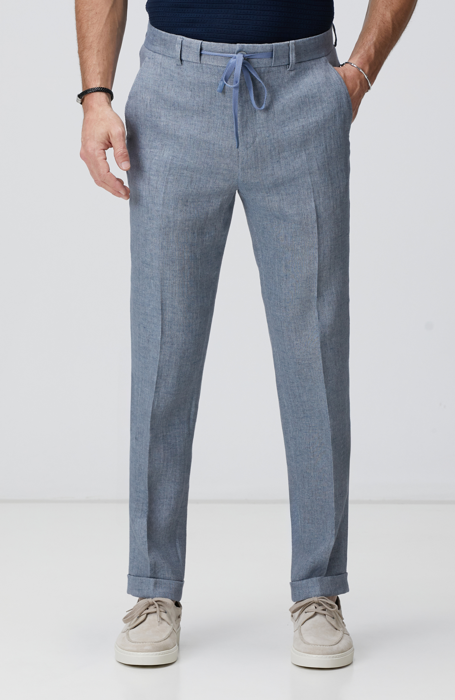 Mavi Keten Karışımlı Pantolon