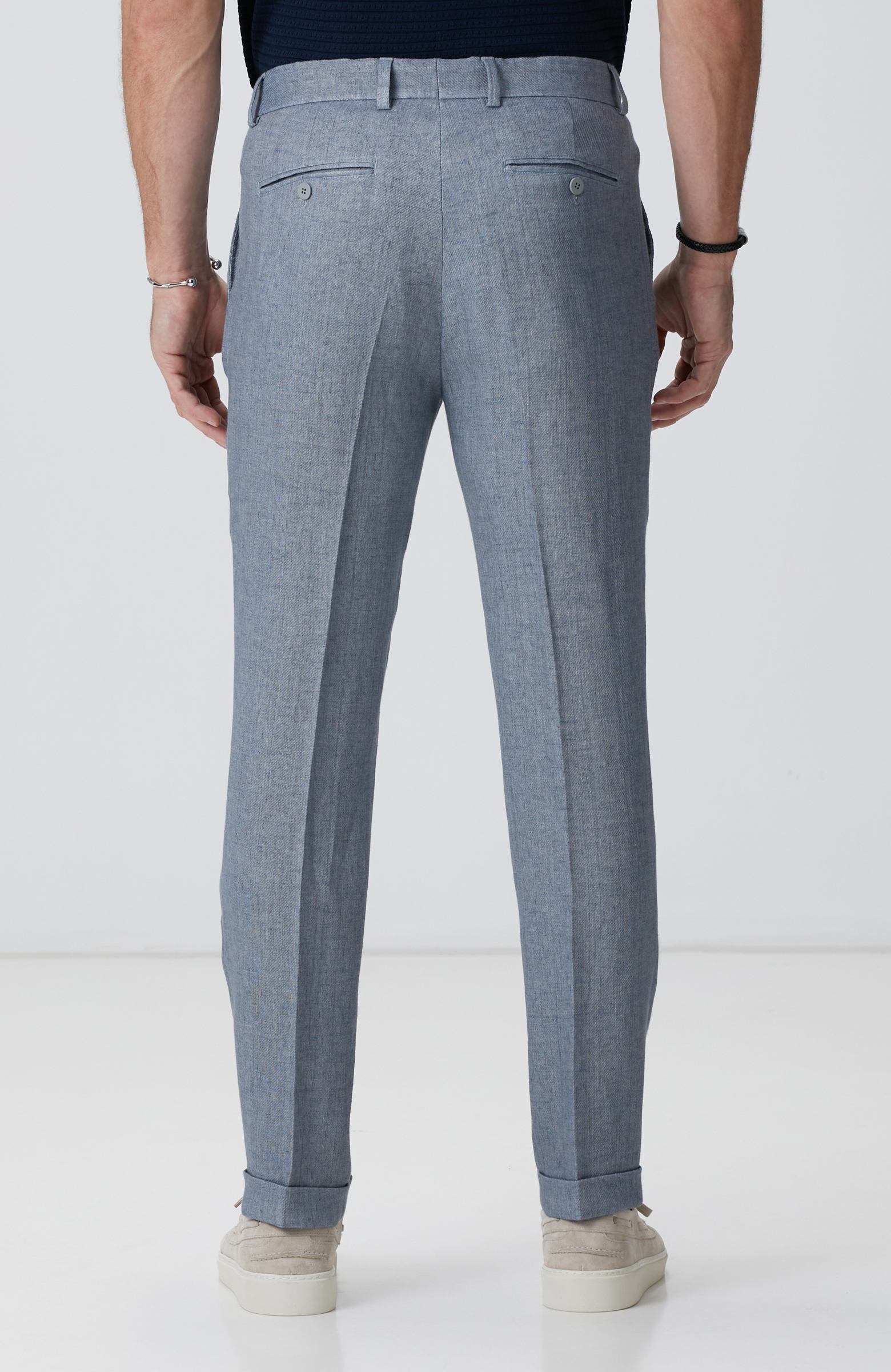 Mavi Keten Karışımlı Pantolon