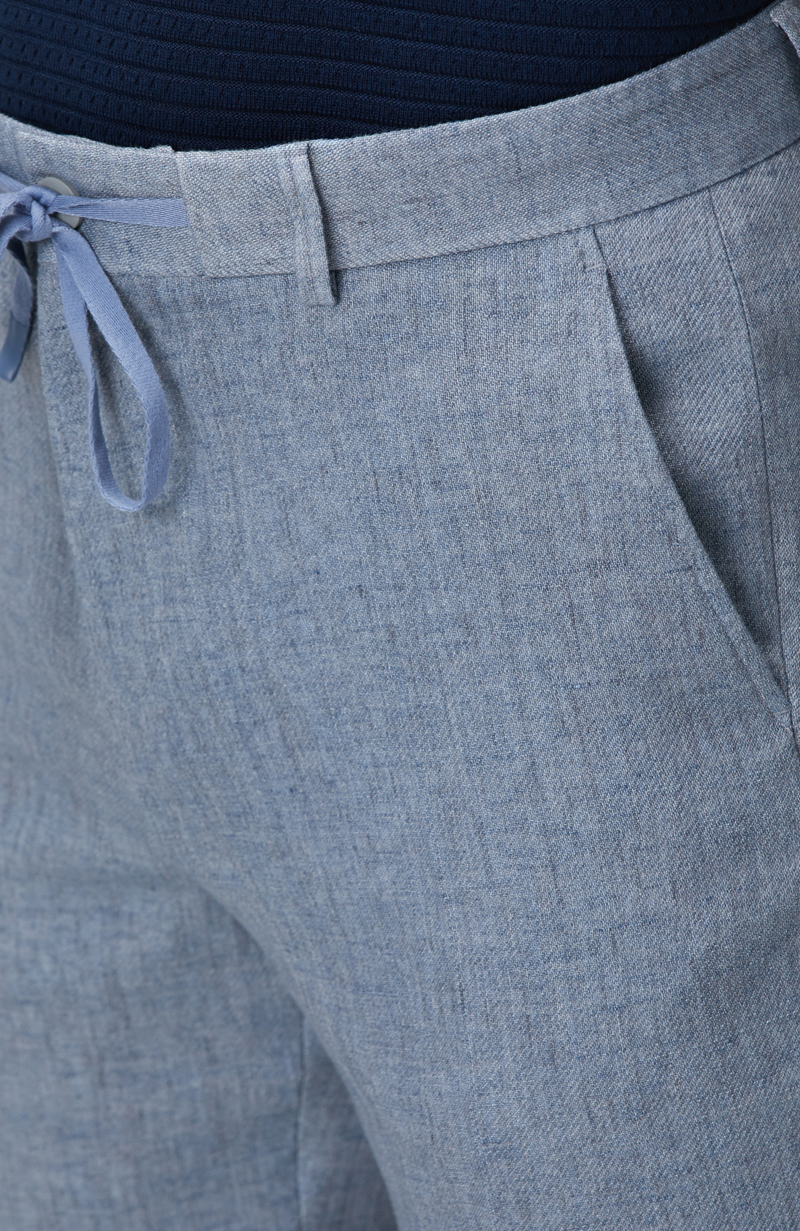 Mavi Keten Karışımlı Pantolon