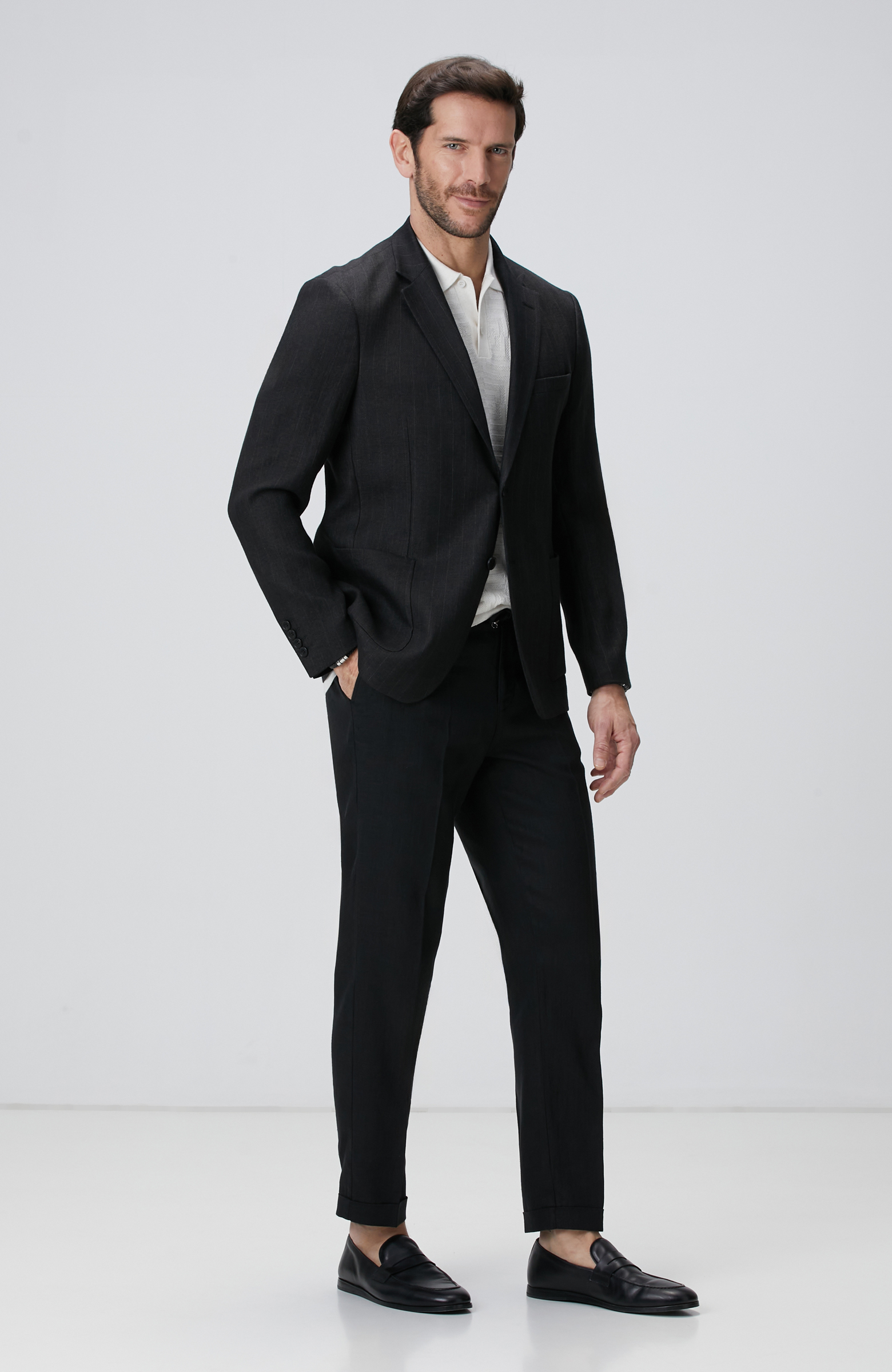 Siyah Keten Karışımlı Ceket