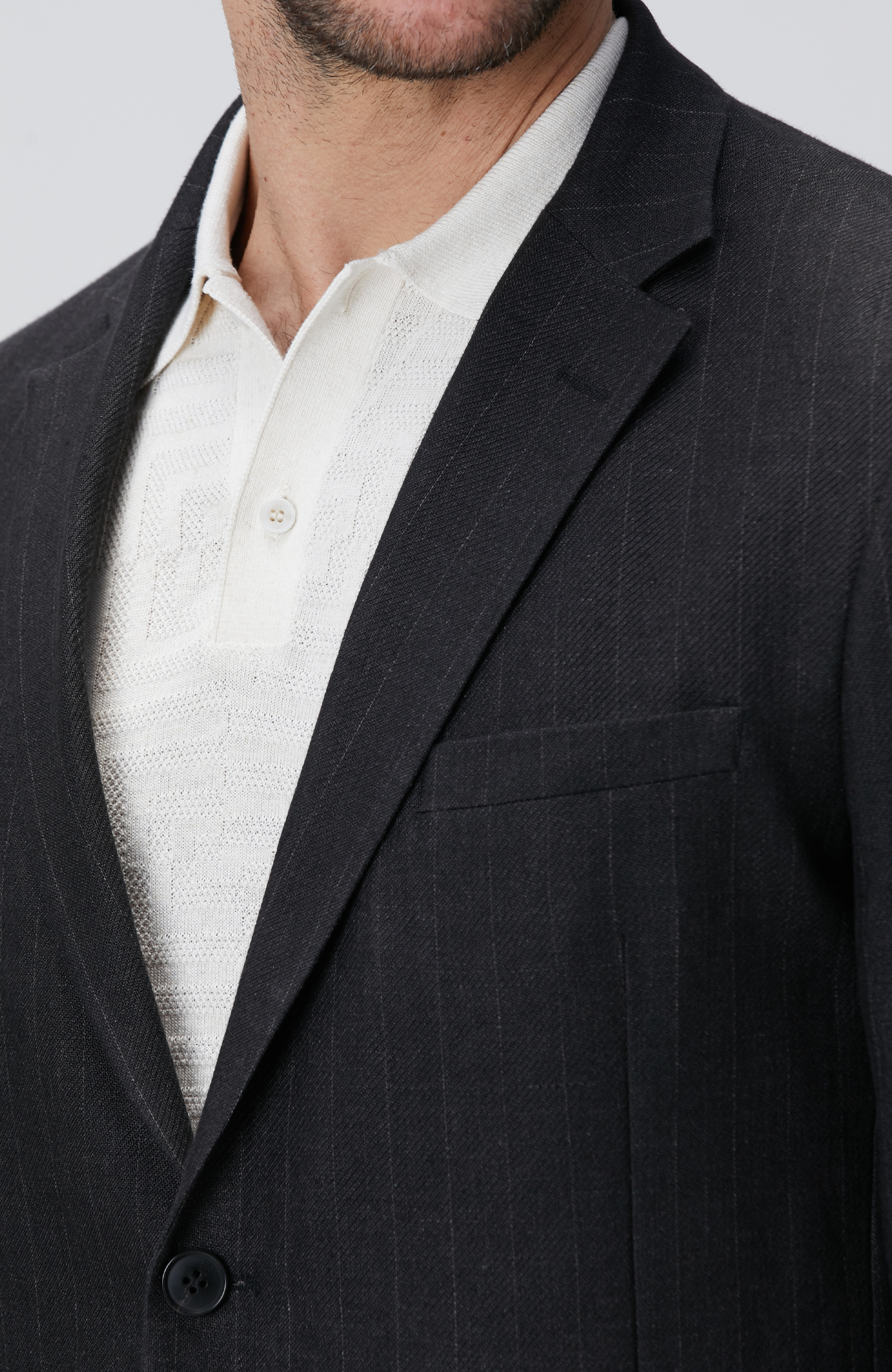 Siyah Keten Karışımlı Ceket