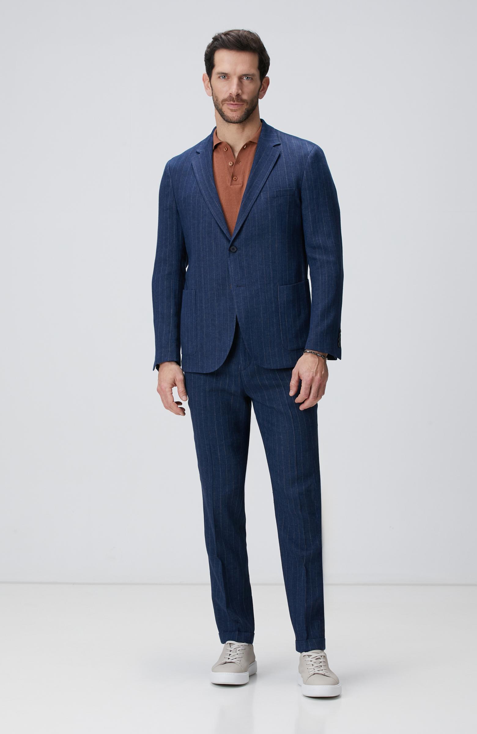 Lacivert Keten Karışımlı Pantolon