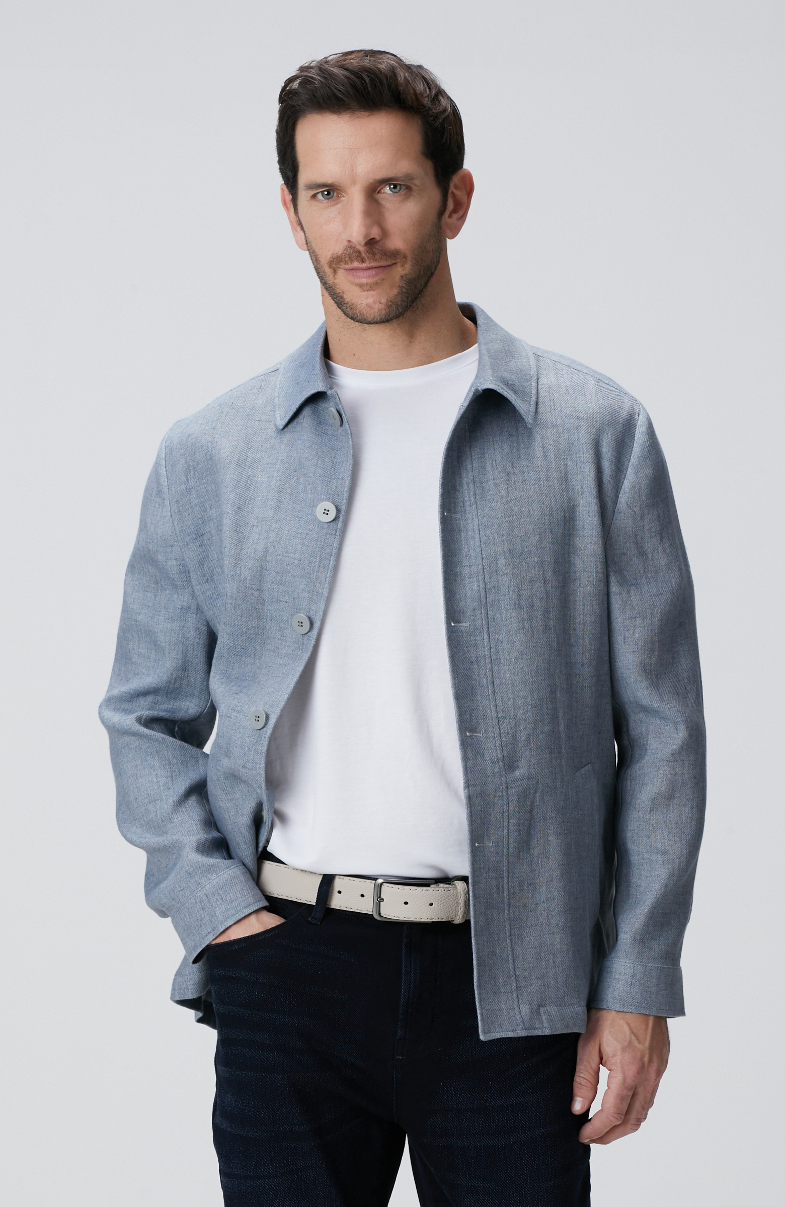 Mavi Keten Karışımlı Ceket