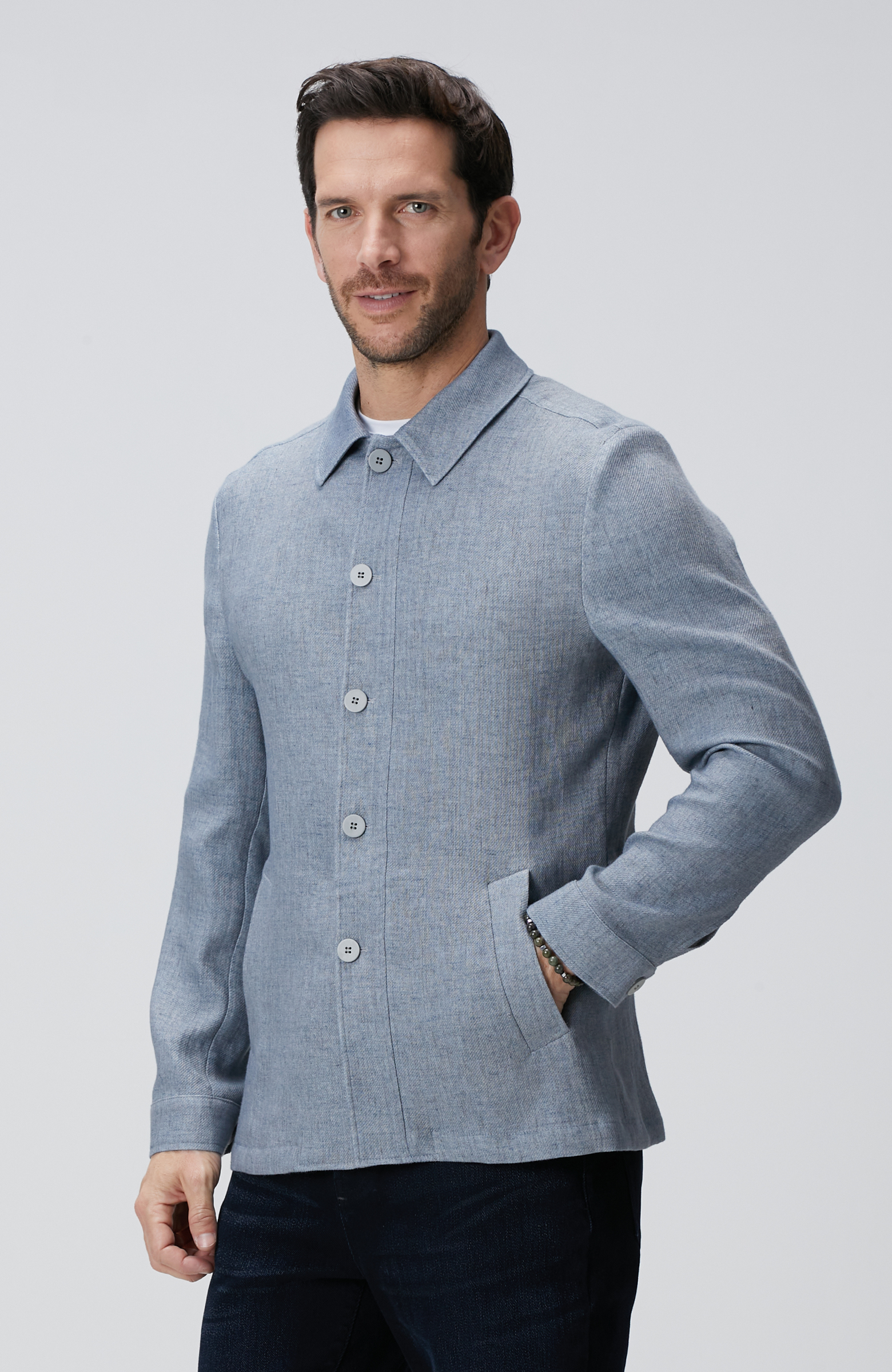 Mavi Keten Karışımlı Ceket