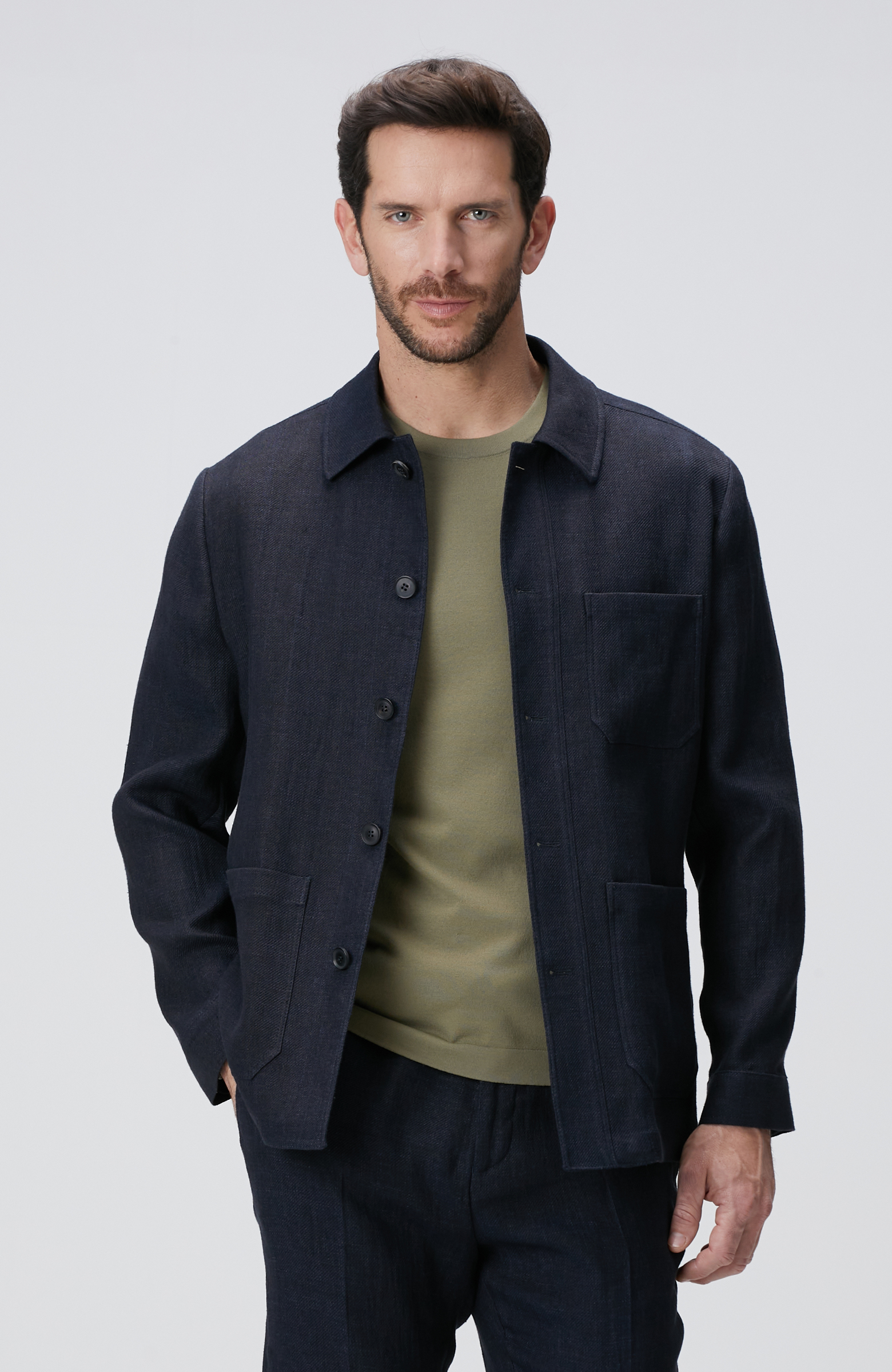 Lacivert Keten Karışımlı Ceket