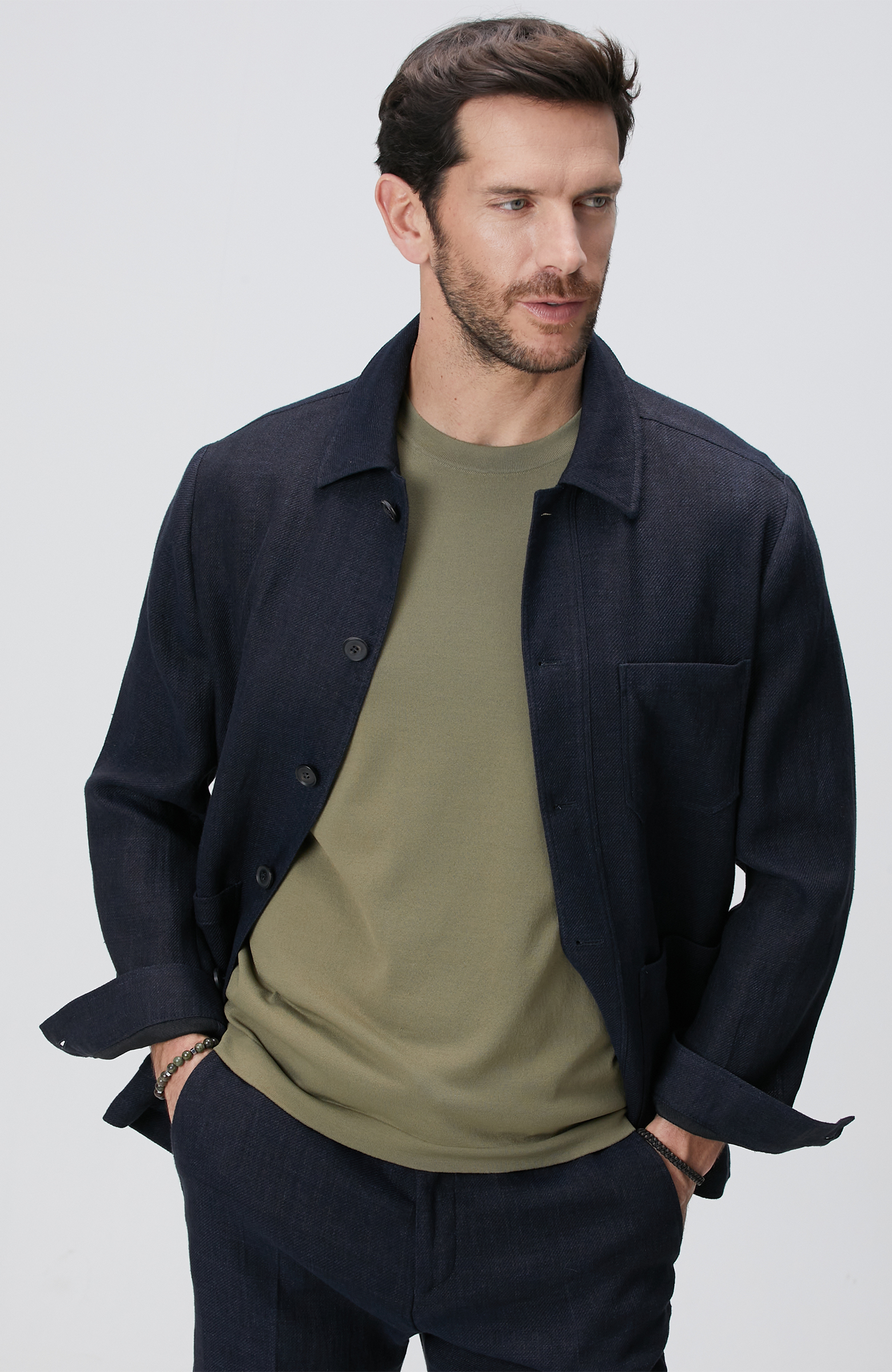 Lacivert Keten Karışımlı Ceket