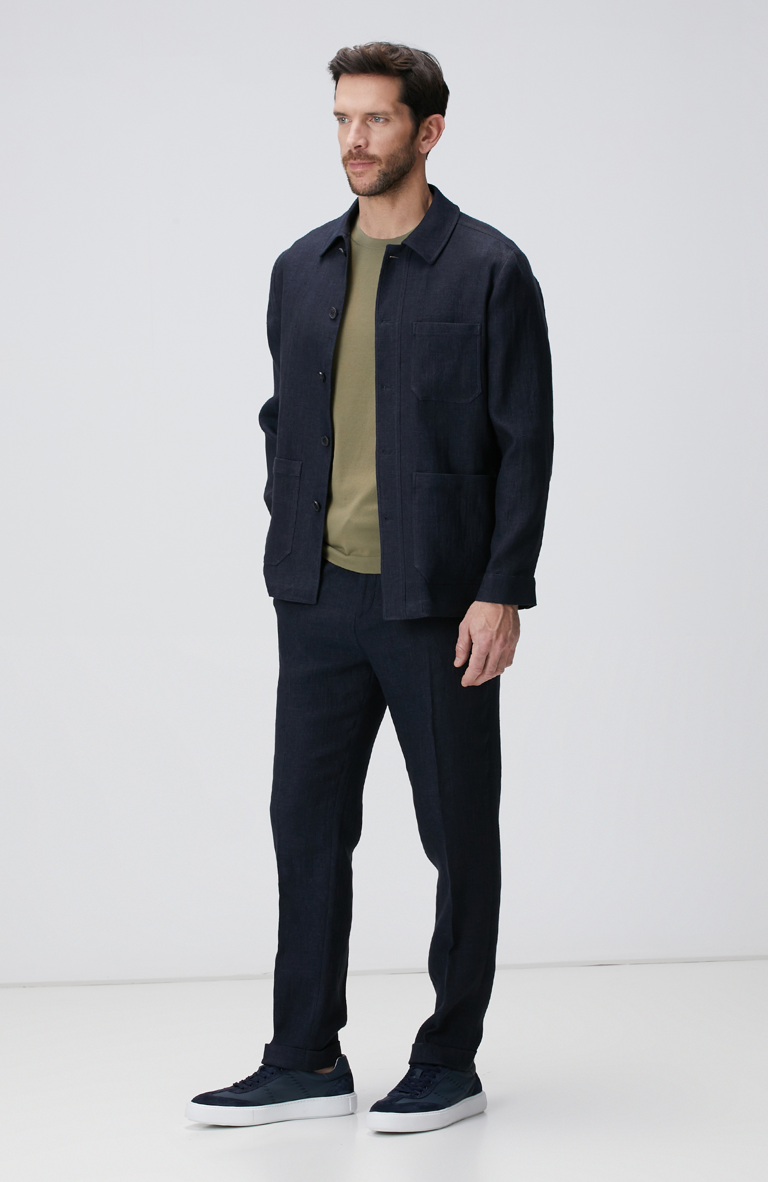 Lacivert Keten Karışımlı Ceket