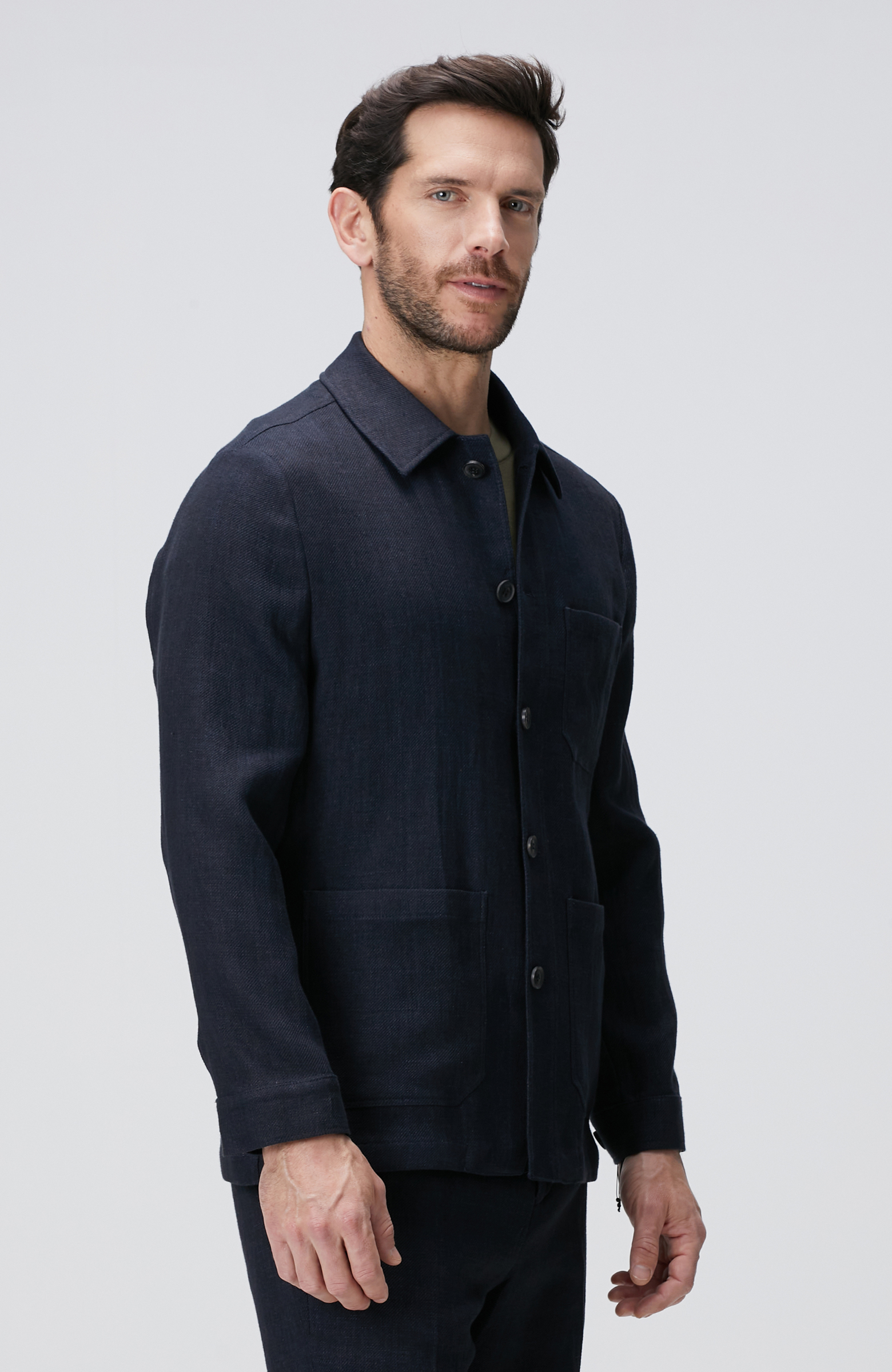 Lacivert Keten Karışımlı Ceket