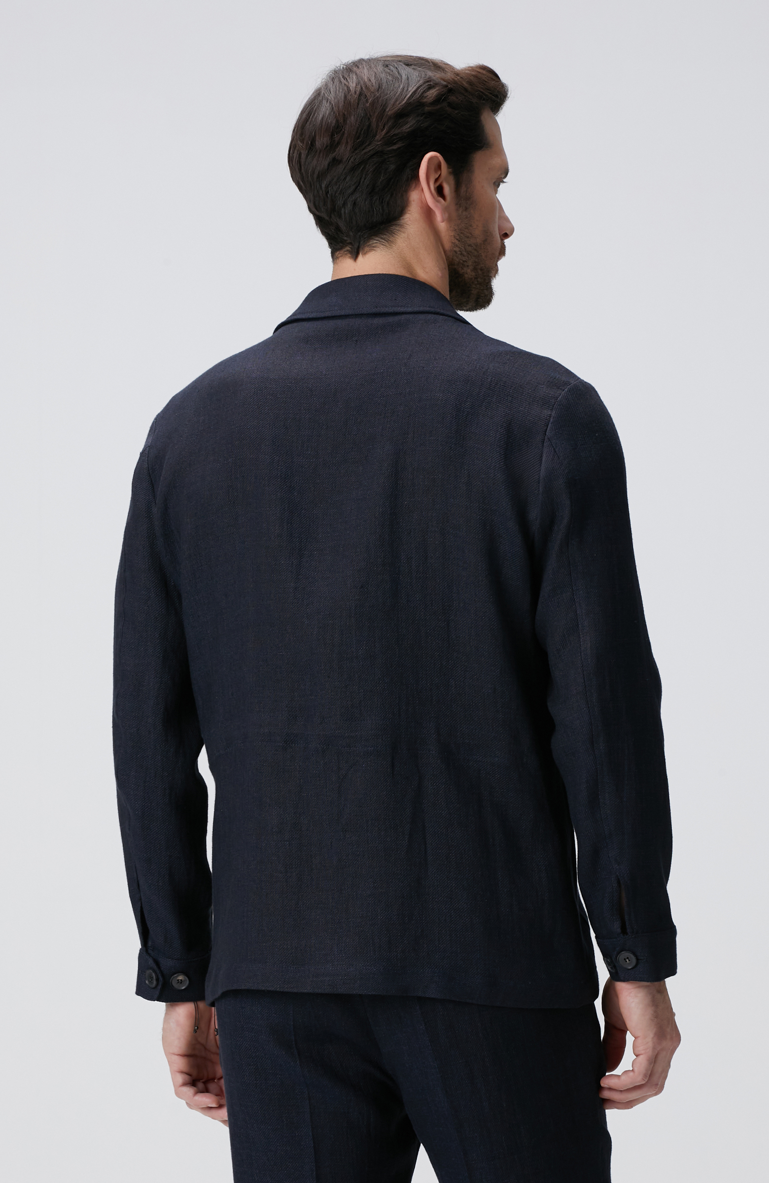 Lacivert Keten Karışımlı Ceket