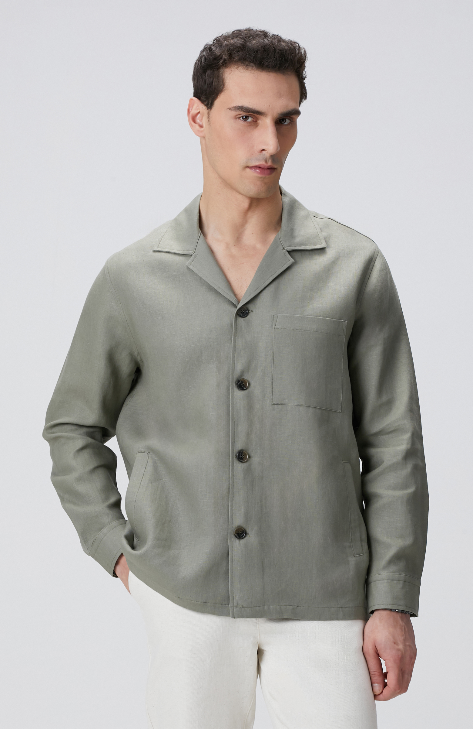 Haki Keten Dış Gömlek