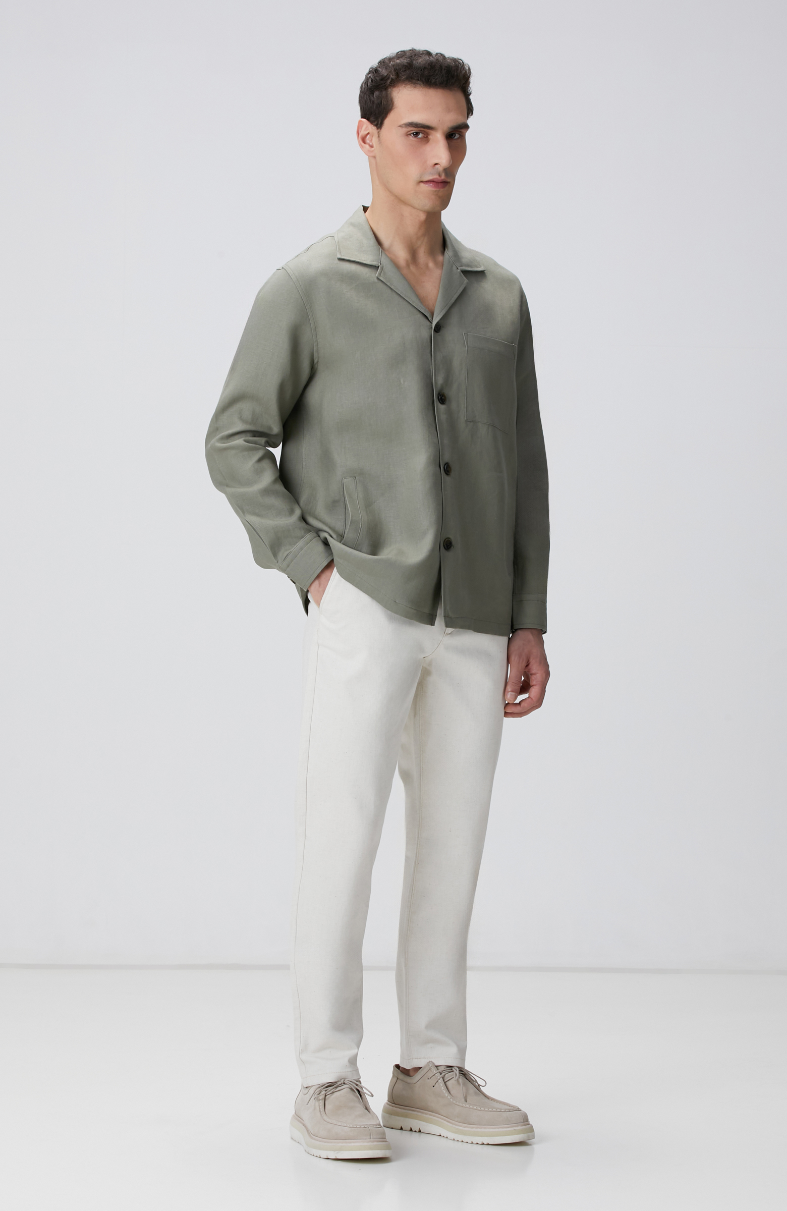 Haki Keten Dış Gömlek
